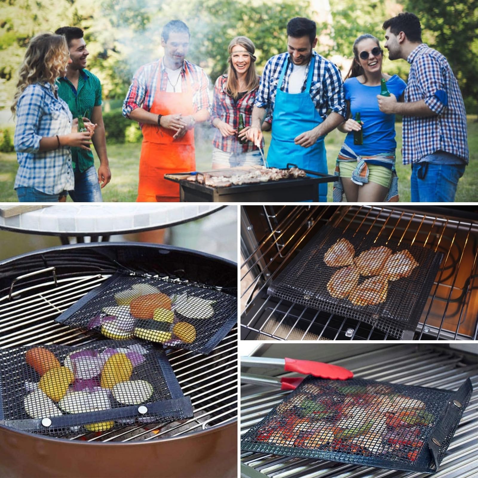Reusable Non-Stick BBQ Mesh Grill Bags - 4 Pack with 2 Sizes (15.7