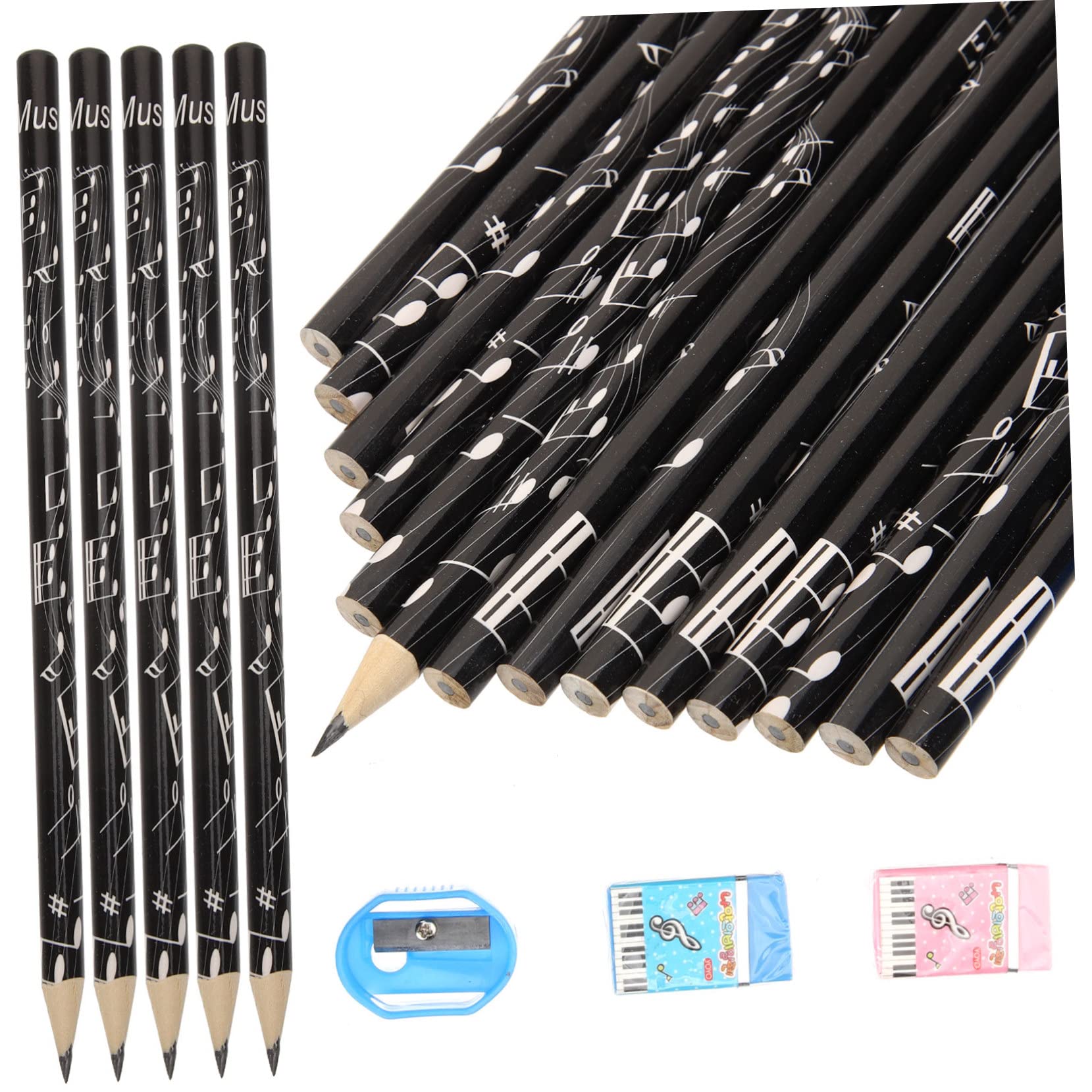 NUOBESTY 108 Pcs Musical Note Pencils with Piano Keyboards - Fun Music-Themed Erasers & Pencil Sharpeners for Students - Perfect for Christmas Gifts, School Supplies & Music Lovers (Great for Classroom Rewards, Party Favors & Creative Learning)