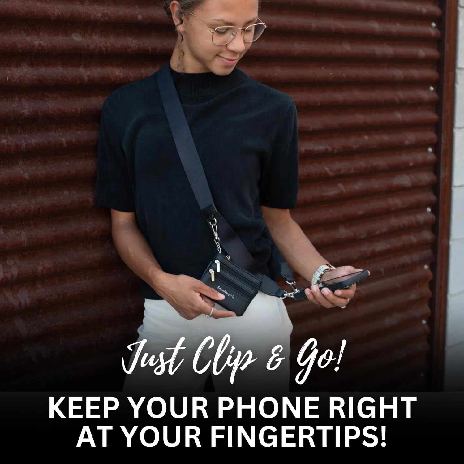 Clip & Go Phone Strap – Cross Body Phone Lanyard with Zipper Wallet Pouch – Stylish Phone Chain Purse Badge Holder for Everyday Convenience and Hands-Free Use