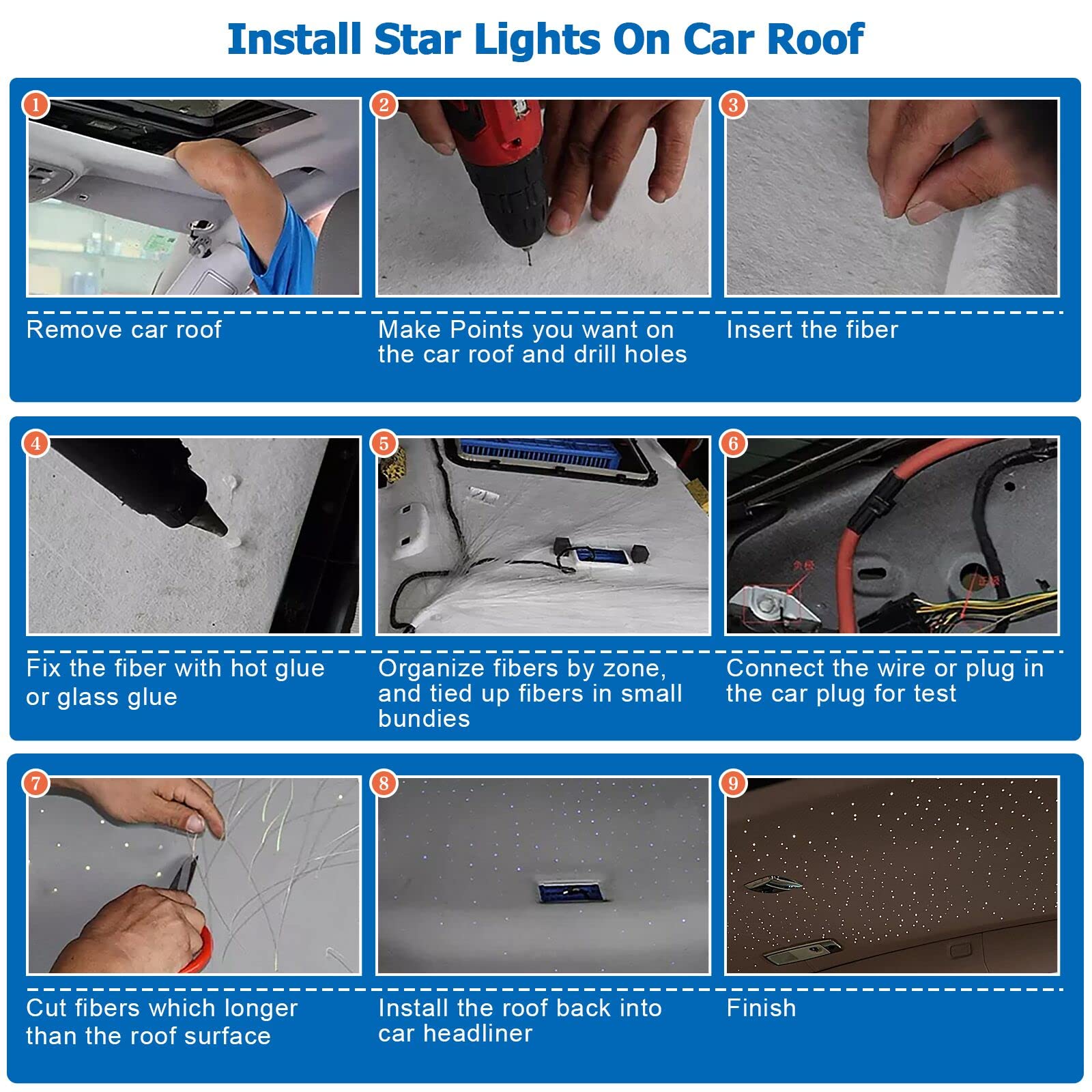 AMKI Bluetooth 10W Twinkle Fiber Optic Light Kit - 460pcs RGBW Starlight with 9.8ft Optical Cable (0.03in/0.04in/0.06in) for Car Headliner & Home Ceiling Decor - APP/Remote Control, Sound Activated - Perfect for Bedroom, Party, and DIY Lighting Projects