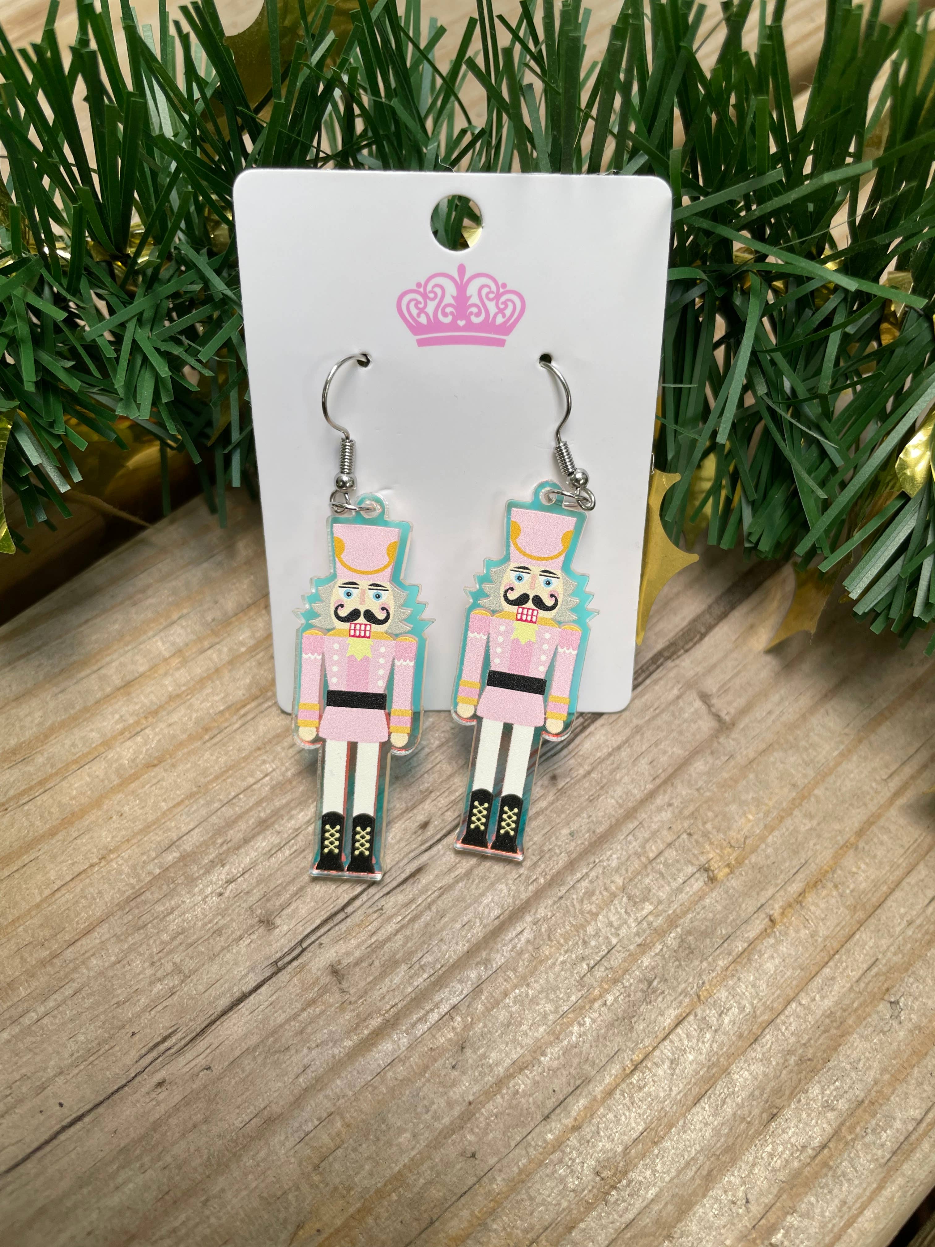 Iridescent Acrylic Nutcracker Earrings for Women - Christmas Party Holiday Jewelry Gift for Her
