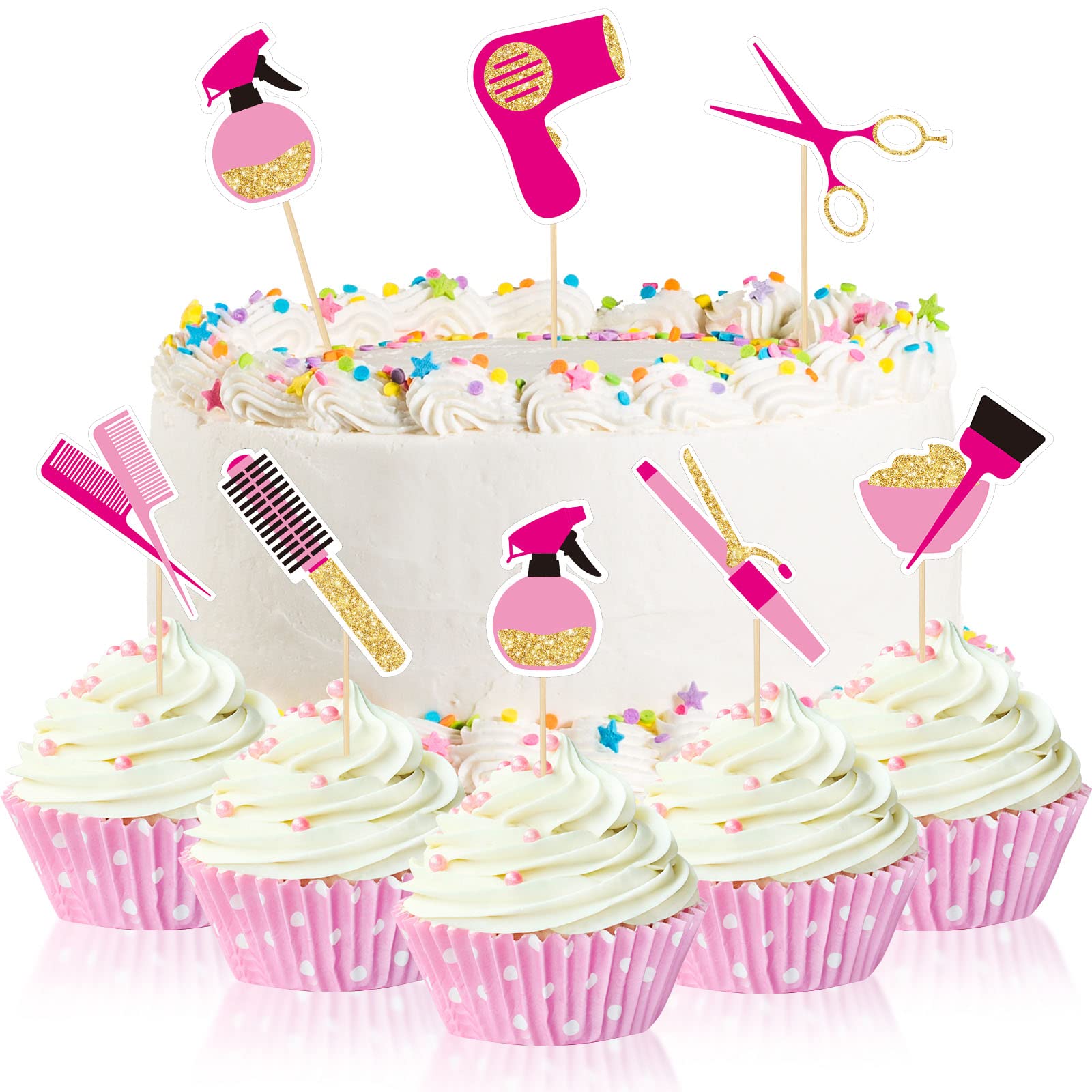 42Pcs Barbershop Cupcake Toppers Set - Haircut, Makeup, Bachelorette & Bridal Shower Cake Decorations for Beauty School Graduation, Cosmetology Supplies - Perfect for Salon Parties & Barber-Themed Events