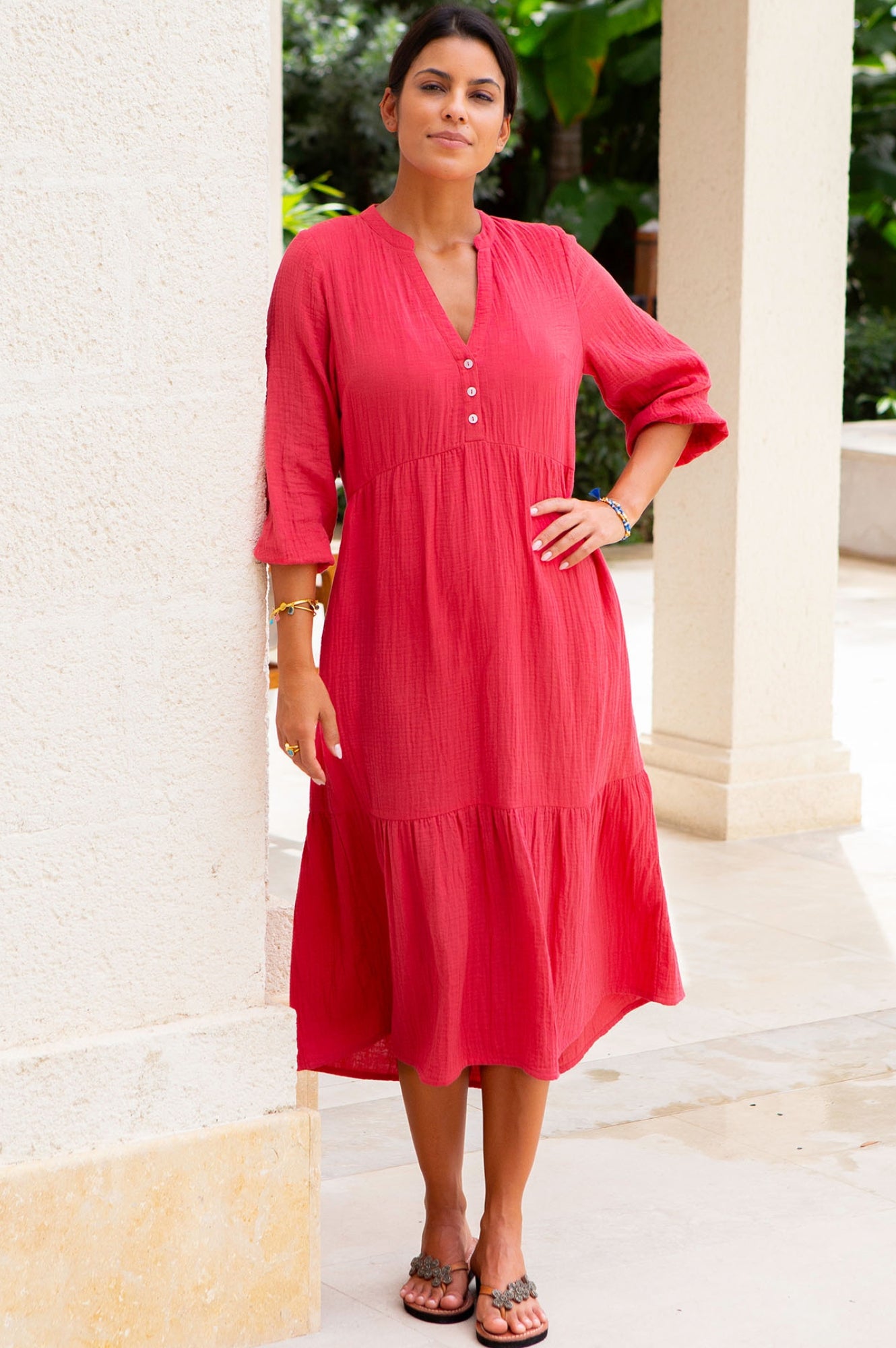 Serena Cheesecloth Dress for Women - Flowy Boho Maxi Dress in Red | Perfect for Beach Vacations, Summer Outings & Casual Wear