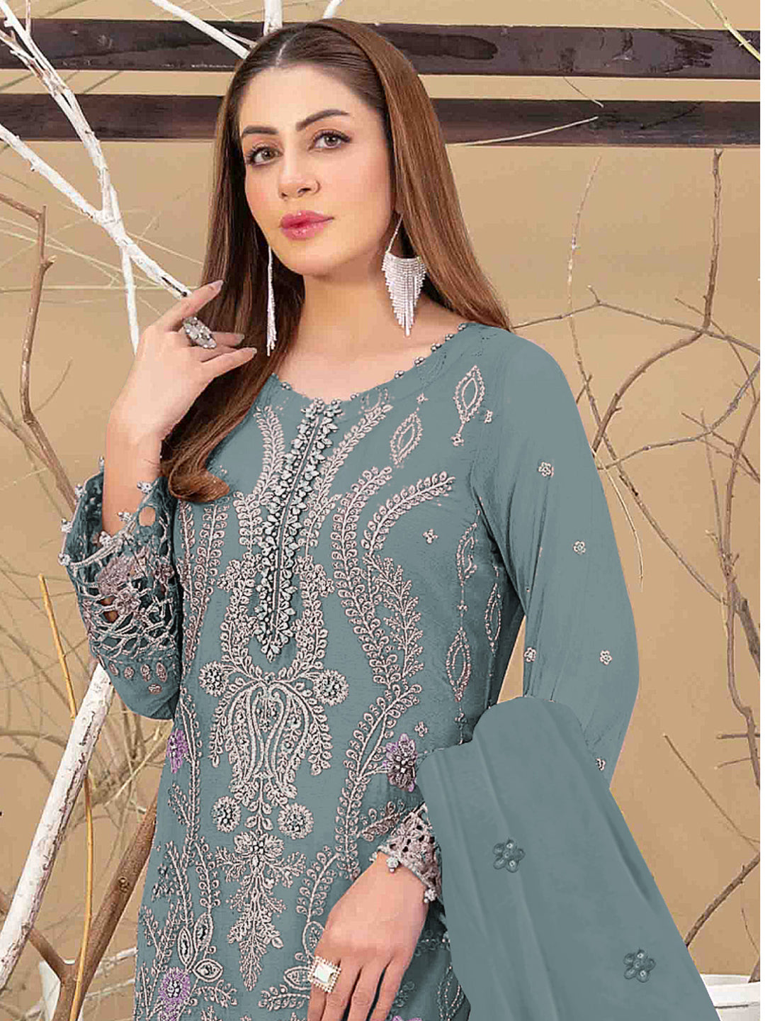 Elegant Aqua Green Semi-Stitched Designer Pant Suit with Multi-Thread Hand Embroidery - Perfect for Weddings, Parties & Special Occasions