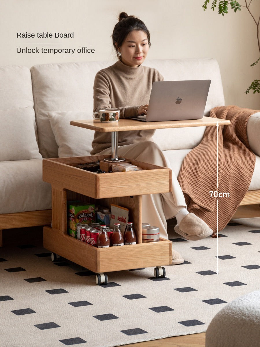 Premium Solid Wood Rotating Mobile Side Table - Oak, Cherry, Black Walnut | Modern End Table for Living Room, Bedroom, Office & Small Spaces