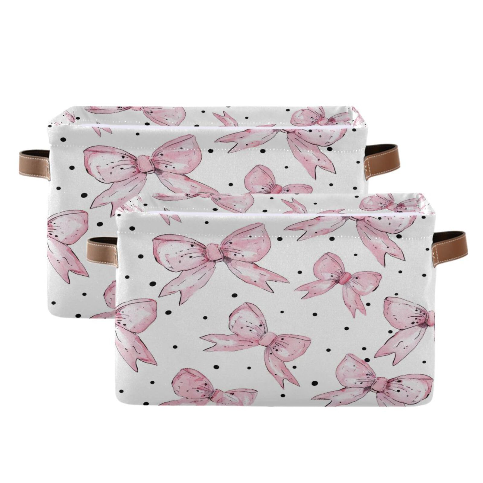 Cartoon Bow Large Square Storage Basket Bin with Handles 2PCS, Foldable Multi-Functional Closet Organizer for Toys, Books, Clothes - Perfect for Kids Room, Nursery, and Home Organization