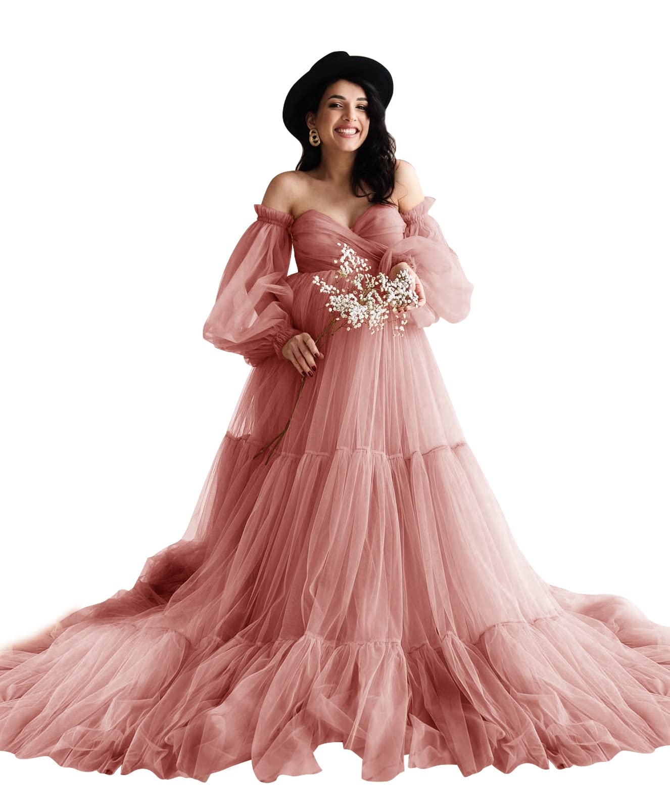 Midiluy Fluffy Tulle Robe - Sheer Maternity Photoshoot Dress with V-Neck | Bridal Lingerie & Baby Shower Gown | Perfect for Pregnancy Photoshoots, Bridal Showers & Maternity Events