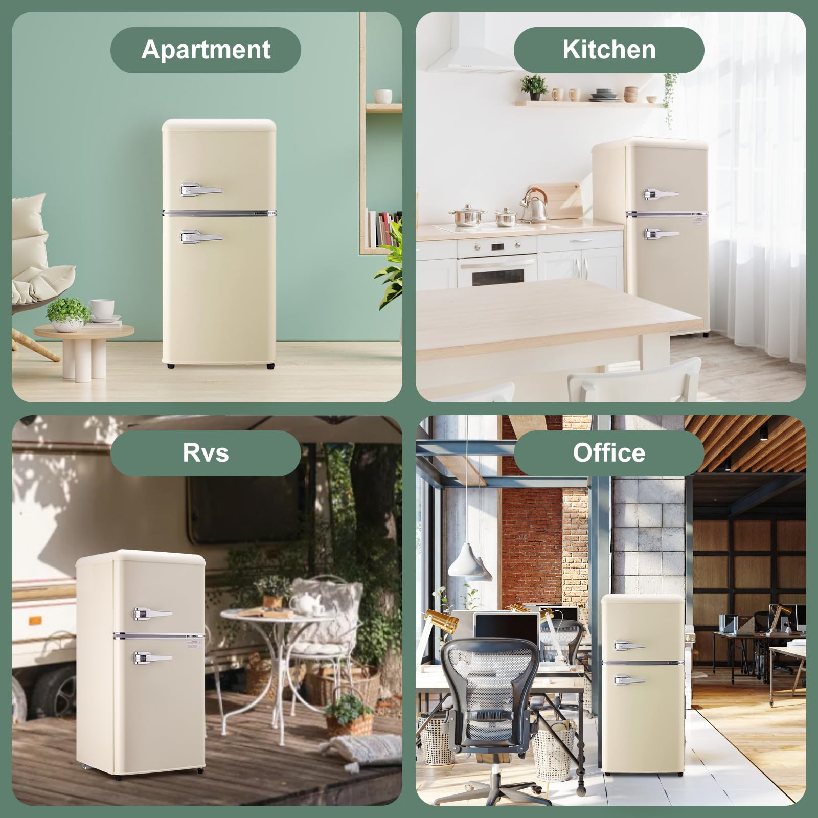 3.2 Cu.Ft Mini Fridge with Freezer - Retro Small Refrigerator with Adjustable Removable Double Doors - Perfect for Office, Bedroom, Dorm, Cabin & Small Spaces - Cream White Compact Cooling Solution for Beverages, Snacks & Beauty Products