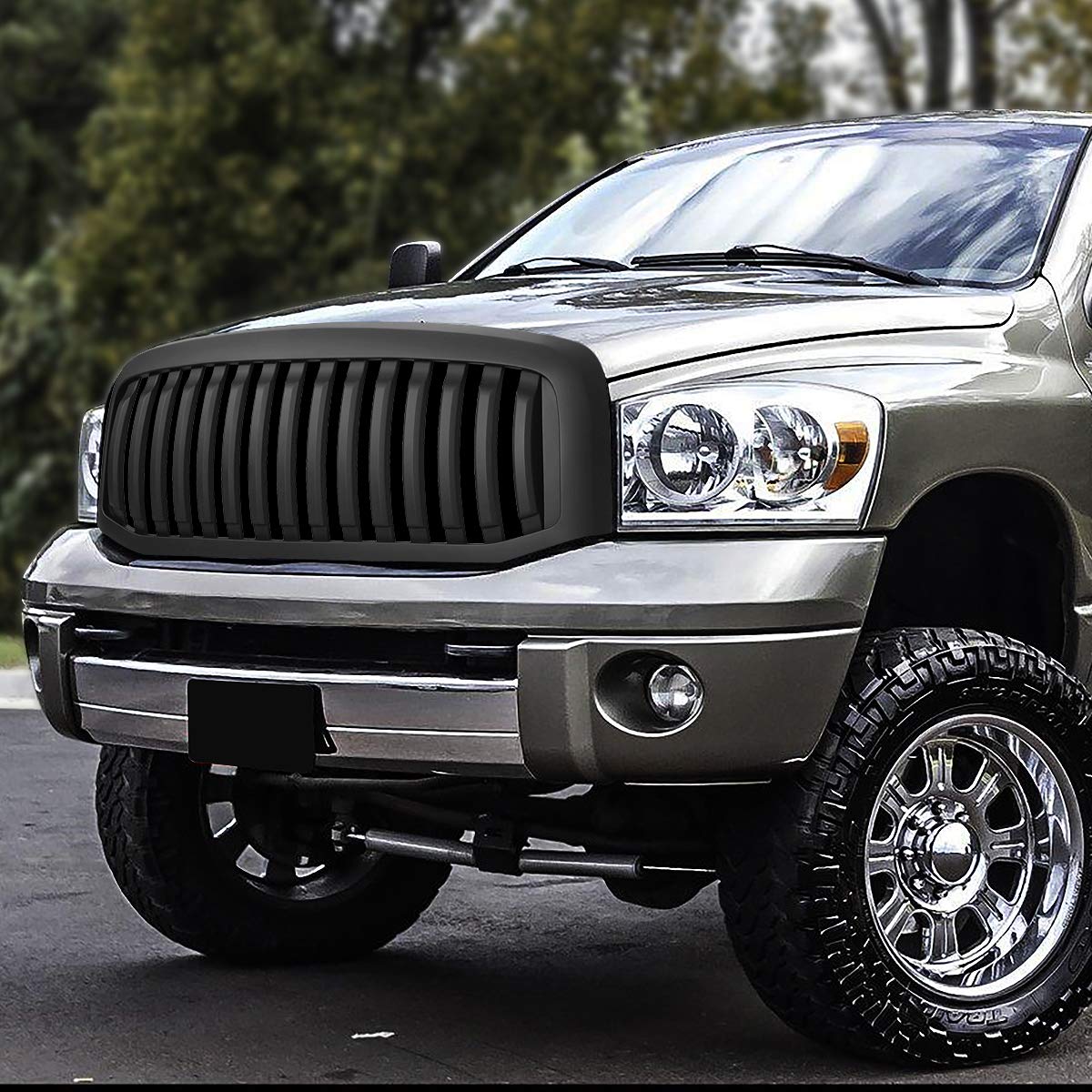 Auto Dynasty Matte Black Vertical Front Hood Bumper Grille for Dodge Ram 1500/2500/3500 (2006-2009) | Heavy-Duty Truck Accessory for Off-Road & Customization