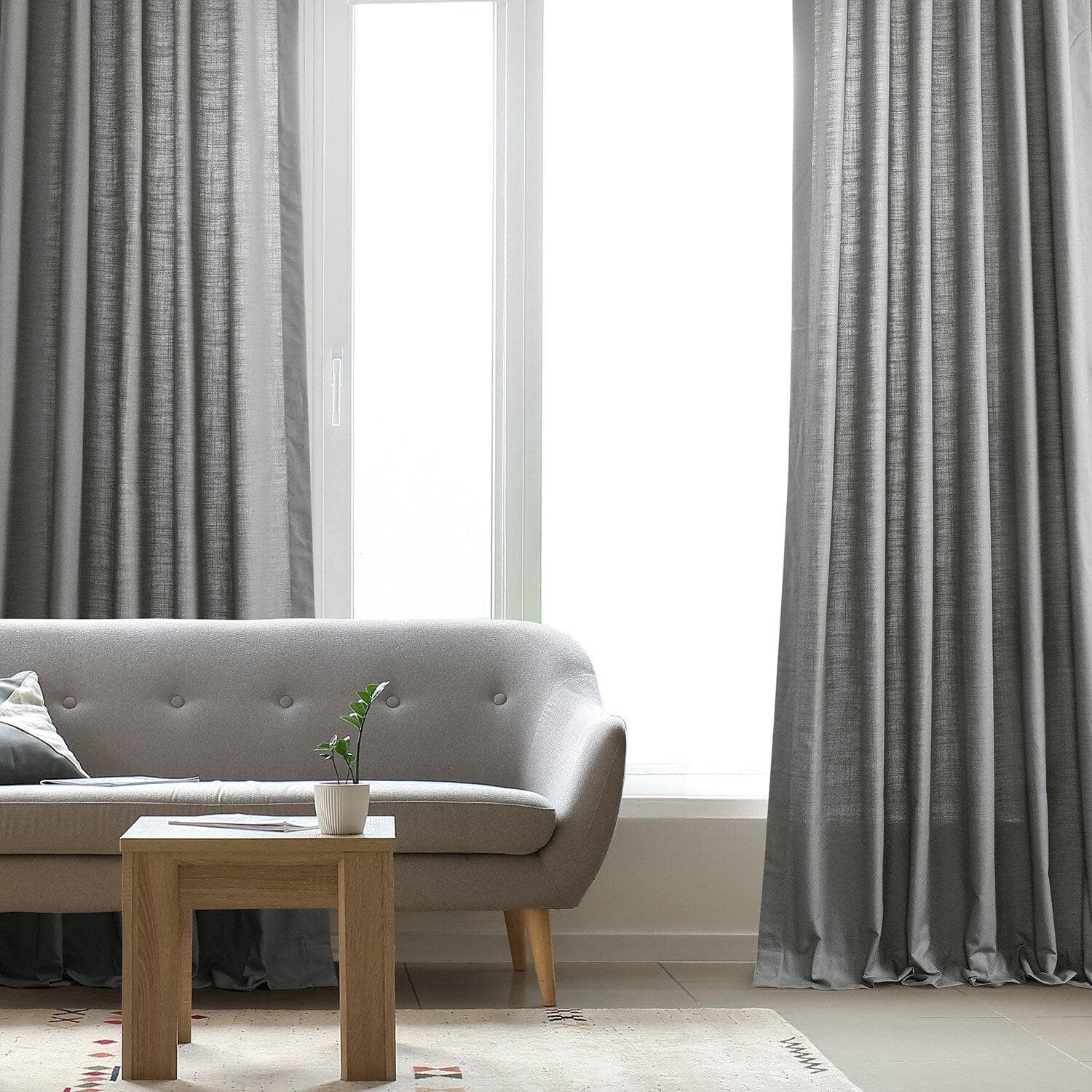 Dark Grey Dune Textured Cotton Curtains - Set of 2 Panels for Living Room, Bedroom & Home Decor | Blackout Window Treatments for Privacy & Light Control