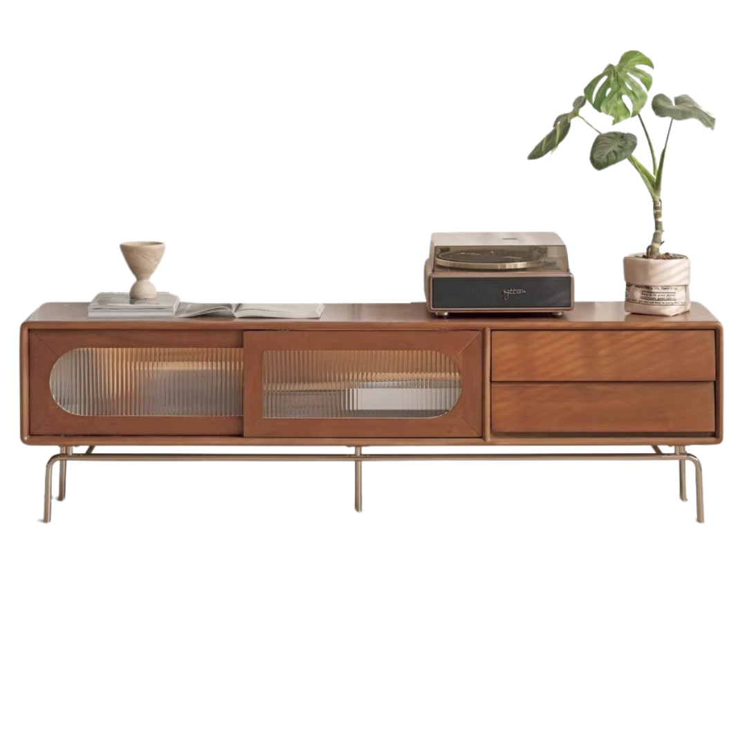Solid Oak & Poplar Wood French Style TV Stand with Sliding Doors - Perfect for Living Room, Bedroom & Home Theater Storage