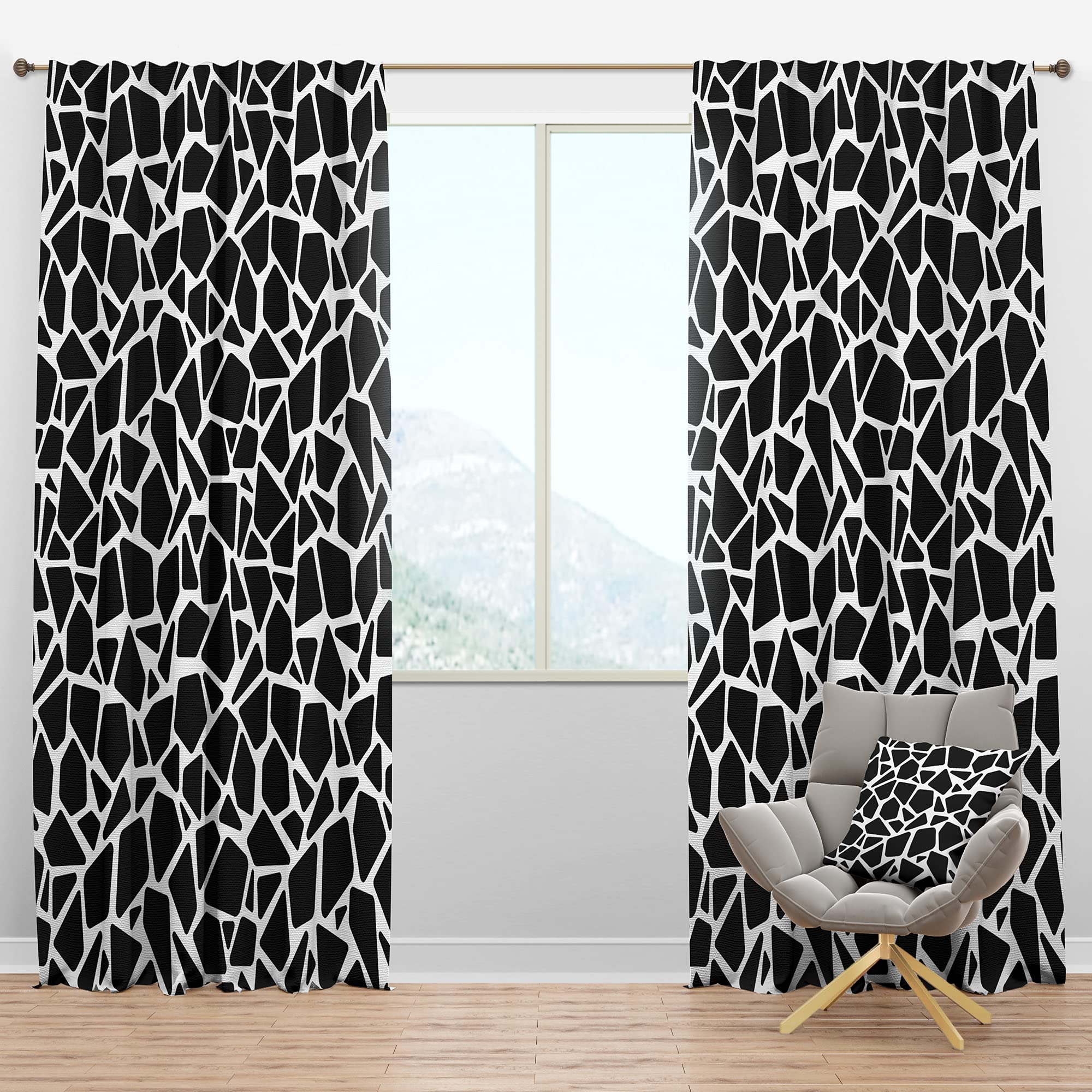DesignQ Black & White Tile Blackout Curtains - Thermal Insulated Single Panel (52x108 inches) for Bedroom & Living Room - Noise Reducing & Energy Saving Window Drapes for Better Sleep & Home Decor