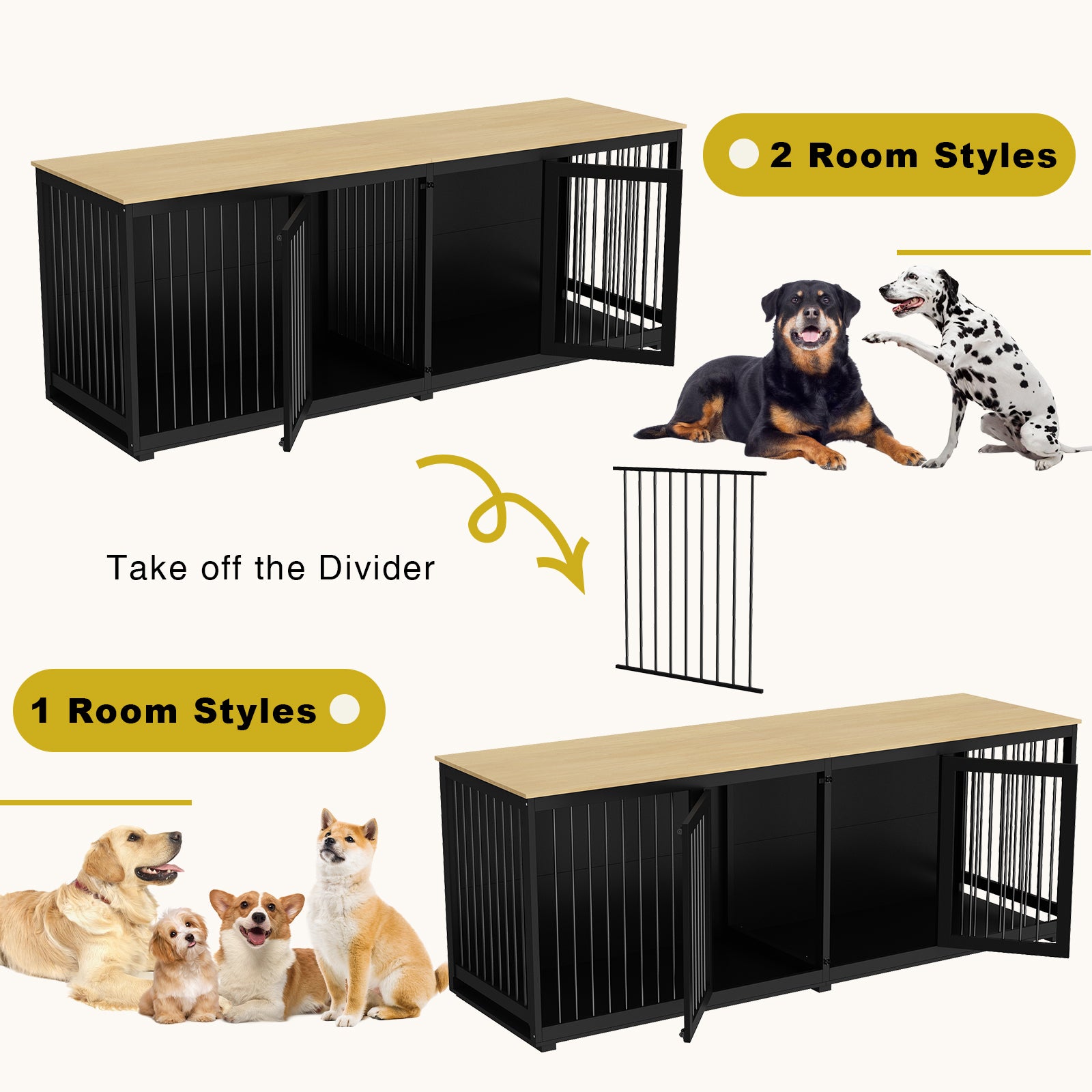 Heavy Duty Dog Crate with Steel Divider - 300 lbs Capacity Large Dog Cage for Training, Travel & Home Use - Durable Kennel for Medium to Extra Large Breeds