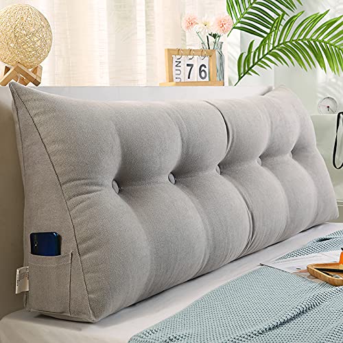 Large Triangular Headboard Pillow - 47 Inch (120cm) Solid Gray Wedge Cushion for Sofa, Bed & Back Support | Washable Reading & TV Pillow | Perfect for Lounging, Back Pain Relief & Home Decor
