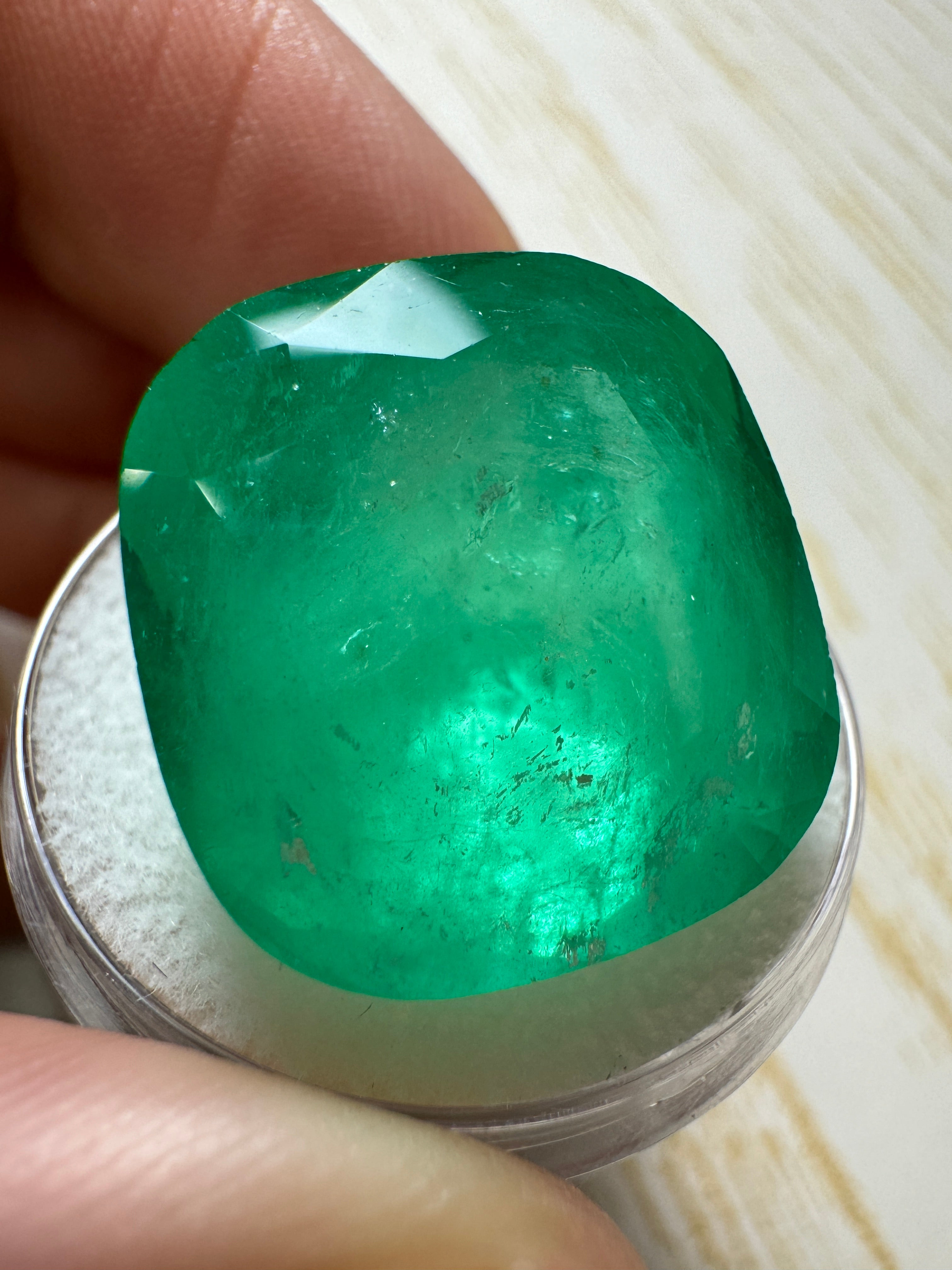 30.43 Carat Natural Colombian Emerald - Loose Cushion Cut Spring Green Gemstone for Jewelry Making & Engagement Rings