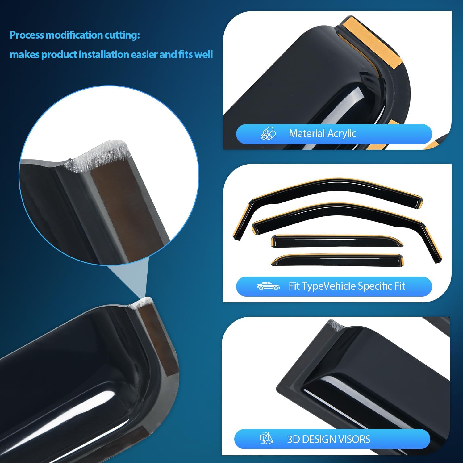 Dodge Ram 1500/2500/3500 Rain Guards - Acrylic Window Deflectors (4PCS) for 2009-2024 Crew Cab & Mega Cab Models - Perfect for Rain Protection & Improved Airflow While Driving