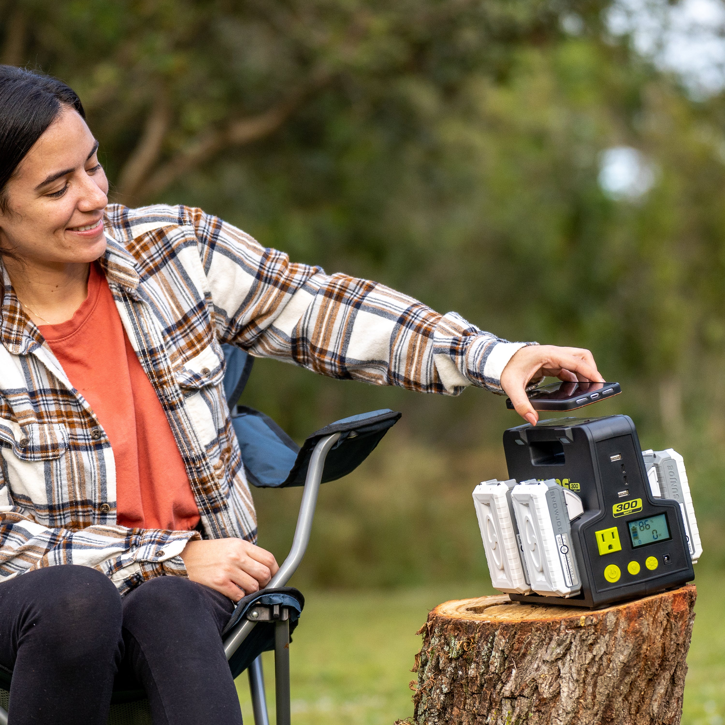 Sun Joe 24V 300W IONMAX Cordless Power Station with Hot Swap Inverter | Includes AC Adapter, 2 USB-A & 2 USB-C Ports, LED Spotlight & Wireless Charger | 320W Portable Generator for Camping, Emergencies & Outdoor Power