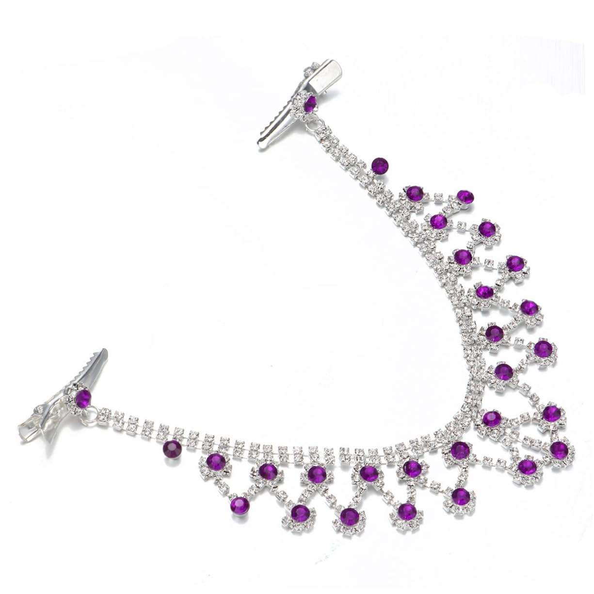 FRCOLOR 2-Piece Purple Wedding Tiara Forehead Chain Bridal Headpiece - Elegant Bride Forehead Jewelry for Wedding, Prom, Party & Special Occasions