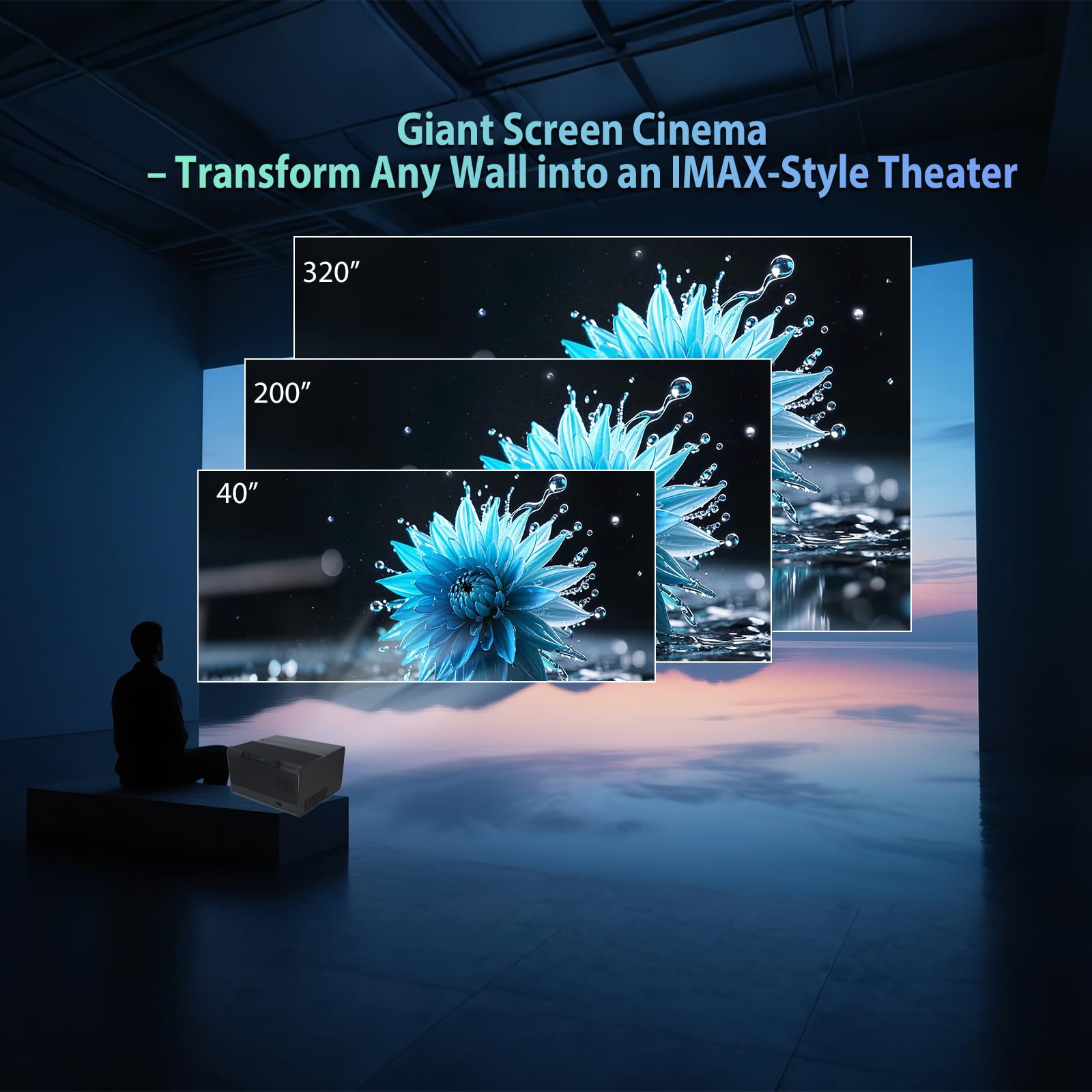 1080P 4K WiFi Bluetooth Projector with Auto Focus & Keystone Correction, Dual Built-in Speakers - Home Theater & Outdoor Movie Projector for iPhone Android Smartphone PC TV Stick Gaming Console | Perfect for Backyard Movie Nights & Home Entertainment
