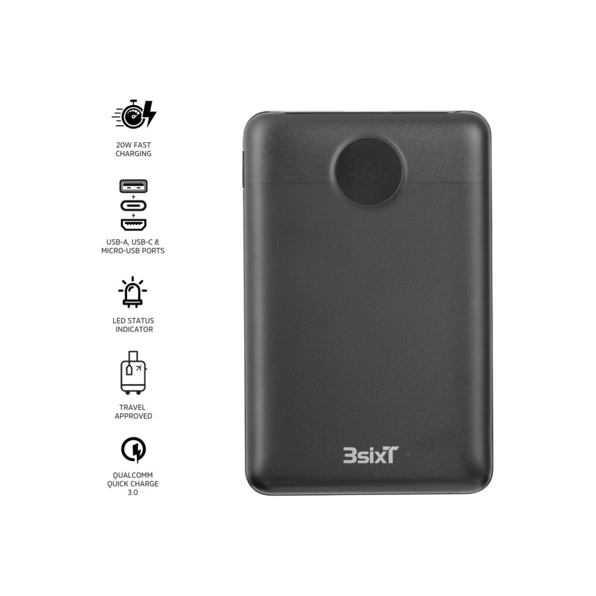 3sixT JetPak Pro LED 2.0 10000mAh Portable Charger - Fast Charging Power Bank for iPhone, Android, Tablets - Perfect for Travel, Camping & Emergency Backup