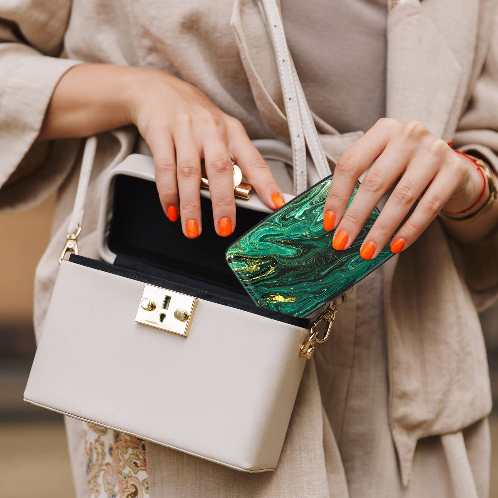 Slim RFID Blocking Aluminum Card Holder - Green Gold Marble for Wallet Protection