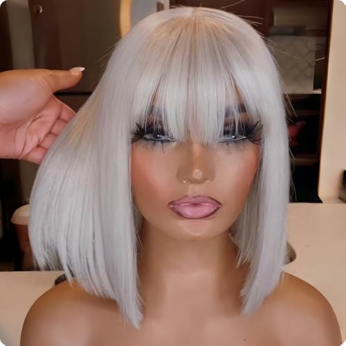 Silver Bob with Bangs/Middle Part