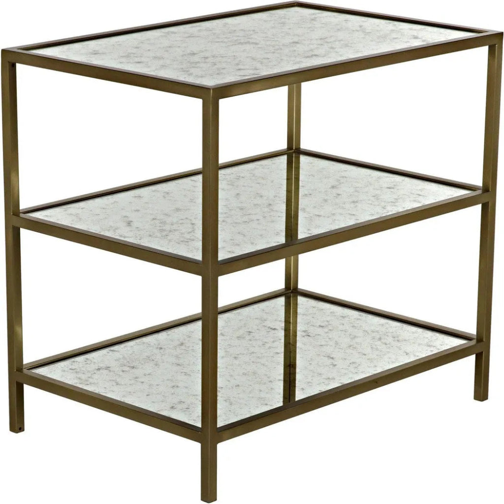3 Tier Rectangle Side Table - Antique Brass & Mirror Finish - Perfect for Living Room, Bedroom, or Office Decor