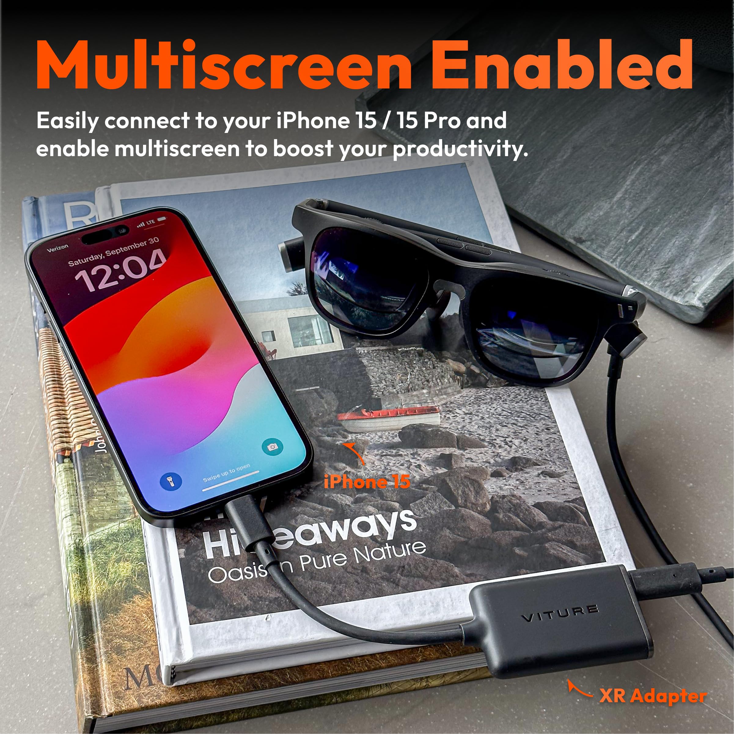 VITURE One XR Glasses for iPhone 16/15 with USB-C Charging Adapter - 3DoF VR Headset for Spatial Video, Multi-Screen Display & 1-Click 3D | Perfect for Gaming, Movies & Virtual Reality Experiences