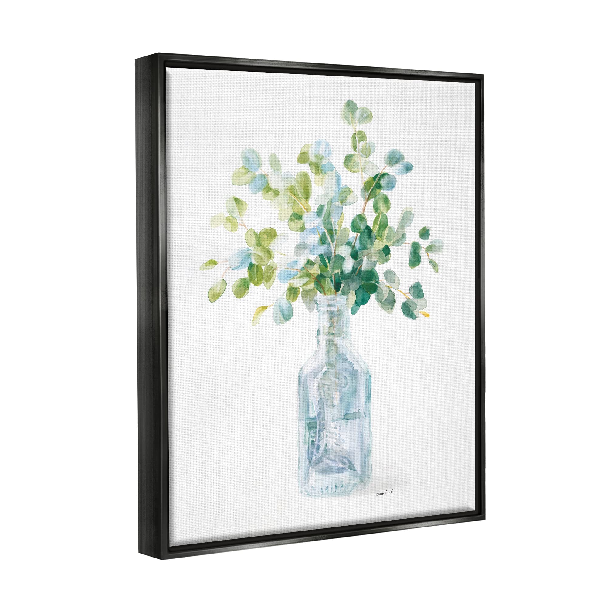 Stupell Industries Floral Still Life Painting - Green & Blue Flower Jar by Danhui Nai, 24x30 Inch Black Floater Frame - Perfect for Living Room, Bedroom & Office Wall Decor