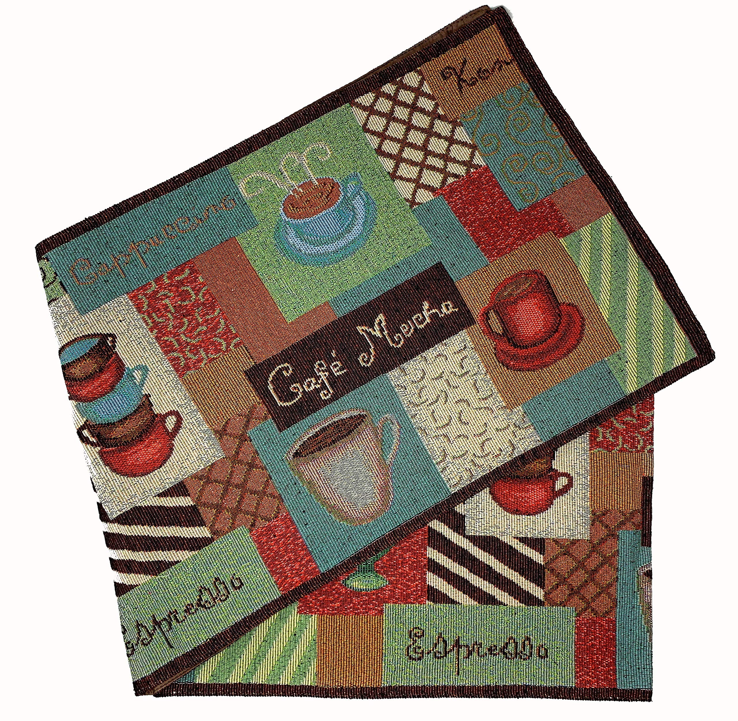 Windham Home Tapestry Table Runner 72x13 Inches - Cafe Coffee Latte Design for Dining Table Decor | Perfect for Coffee Shops, Restaurants & Home Entertaining