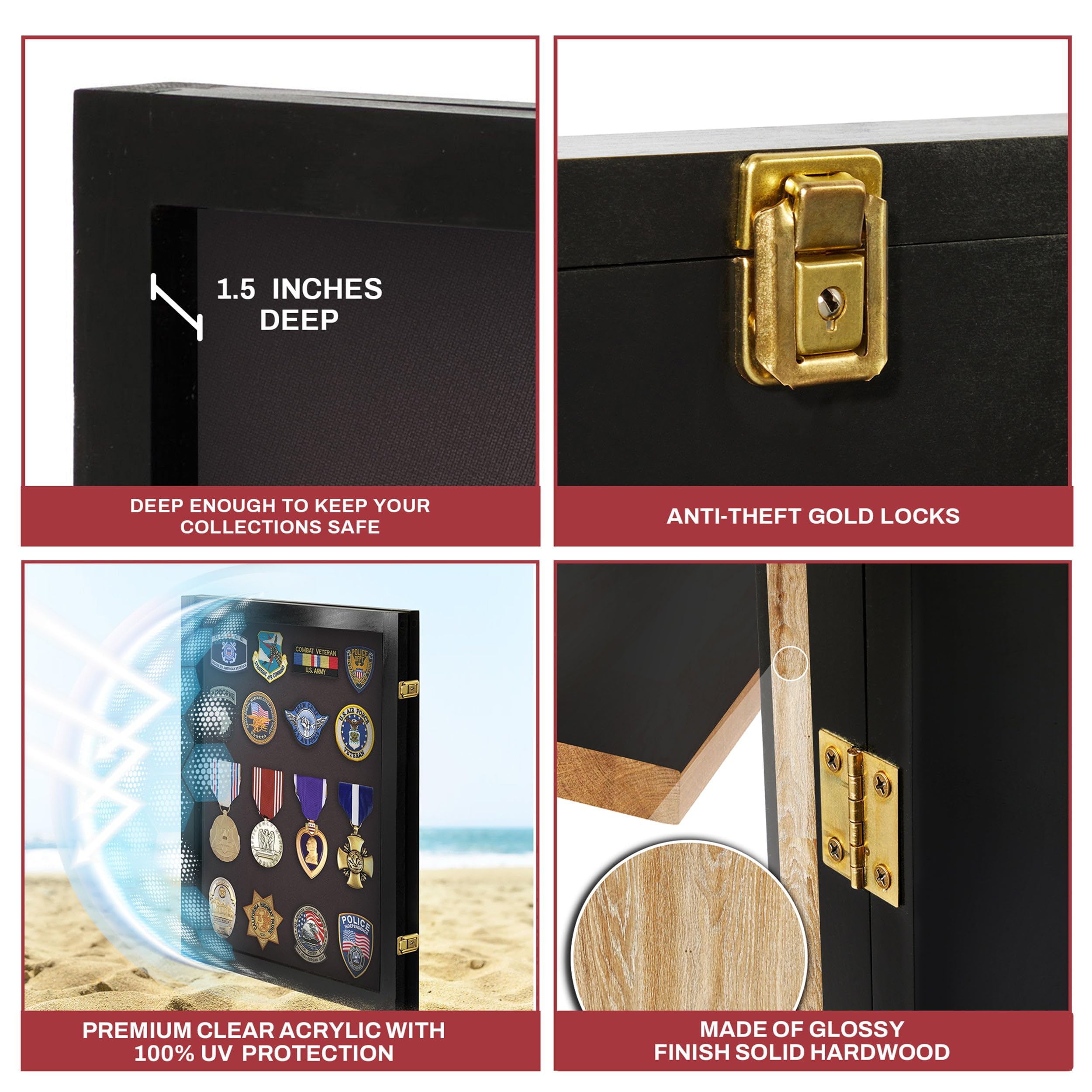 Small Medal Display Case - Acrylic Award & Patches Wall Cabinet for Trophies, Ribbons, Badges - Perfect for Home, Office, or Military Decor