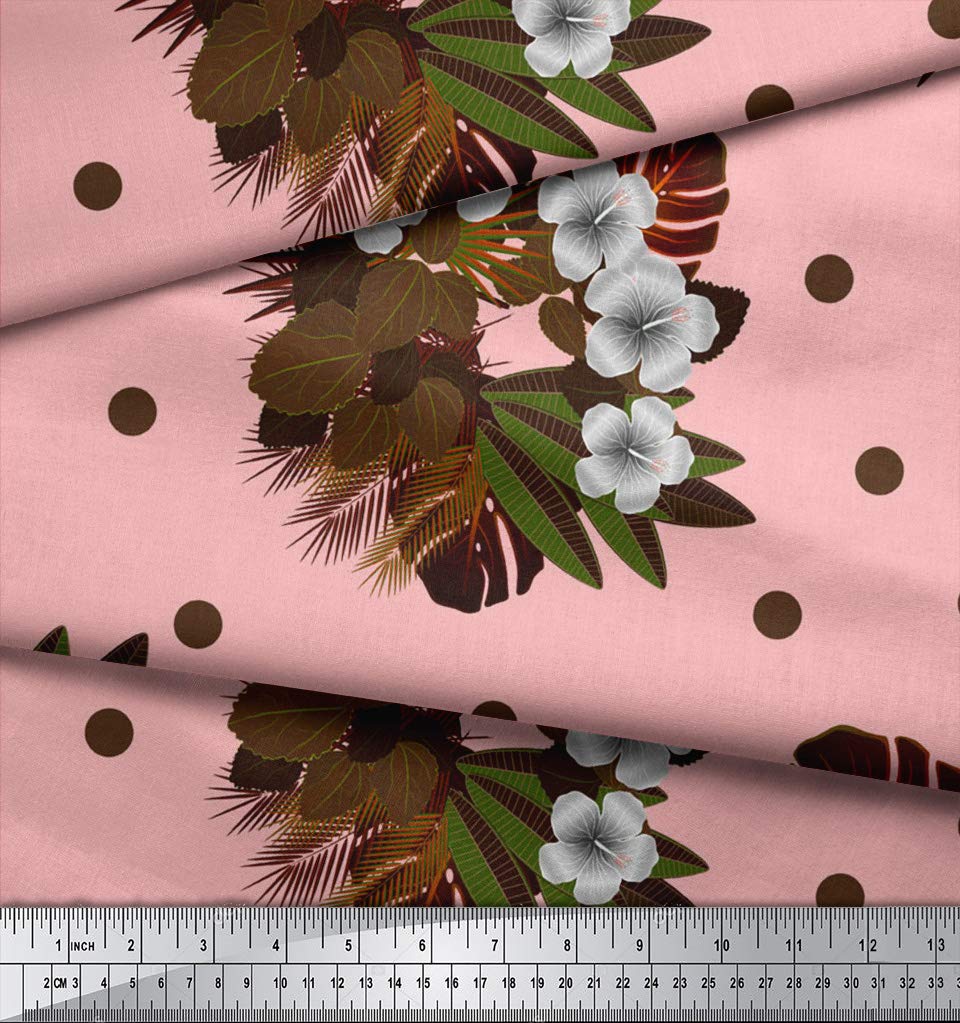 Soimoi Moss Georgette Pink Fabric by The Yard - 42 Inch Wide Floral Printed Fabric with Dot & Leaves Design - Lightweight Fashion & Craft Material for Dresses, Scarves, DIY Projects & Home Decor