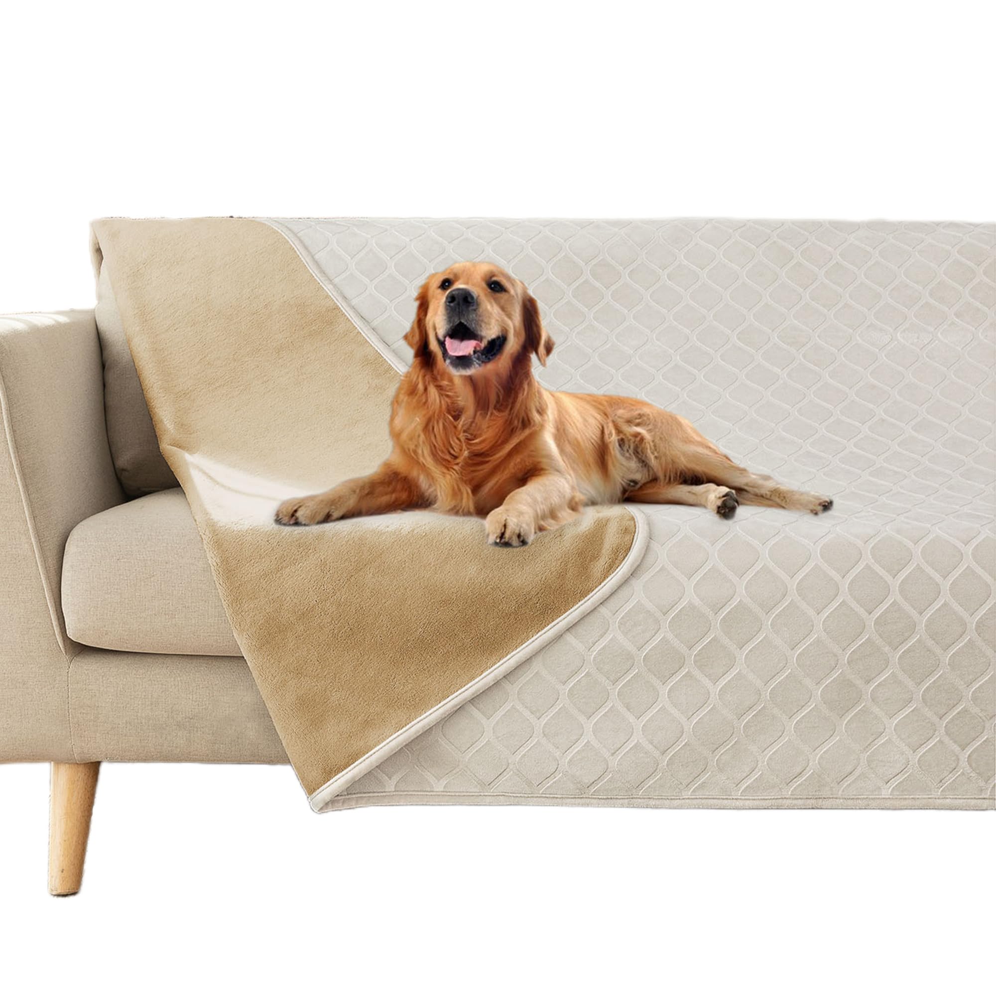 Waterproof Dog Blanket - Soft Plush Moroccan Velvet Pet Throw for Couch & Sofa (68x82 inches, Cream Sand) - Cozy Bed Cover for Dogs, Cats & Pets - Perfect for Indoor Lounging, Travel & Car Rides