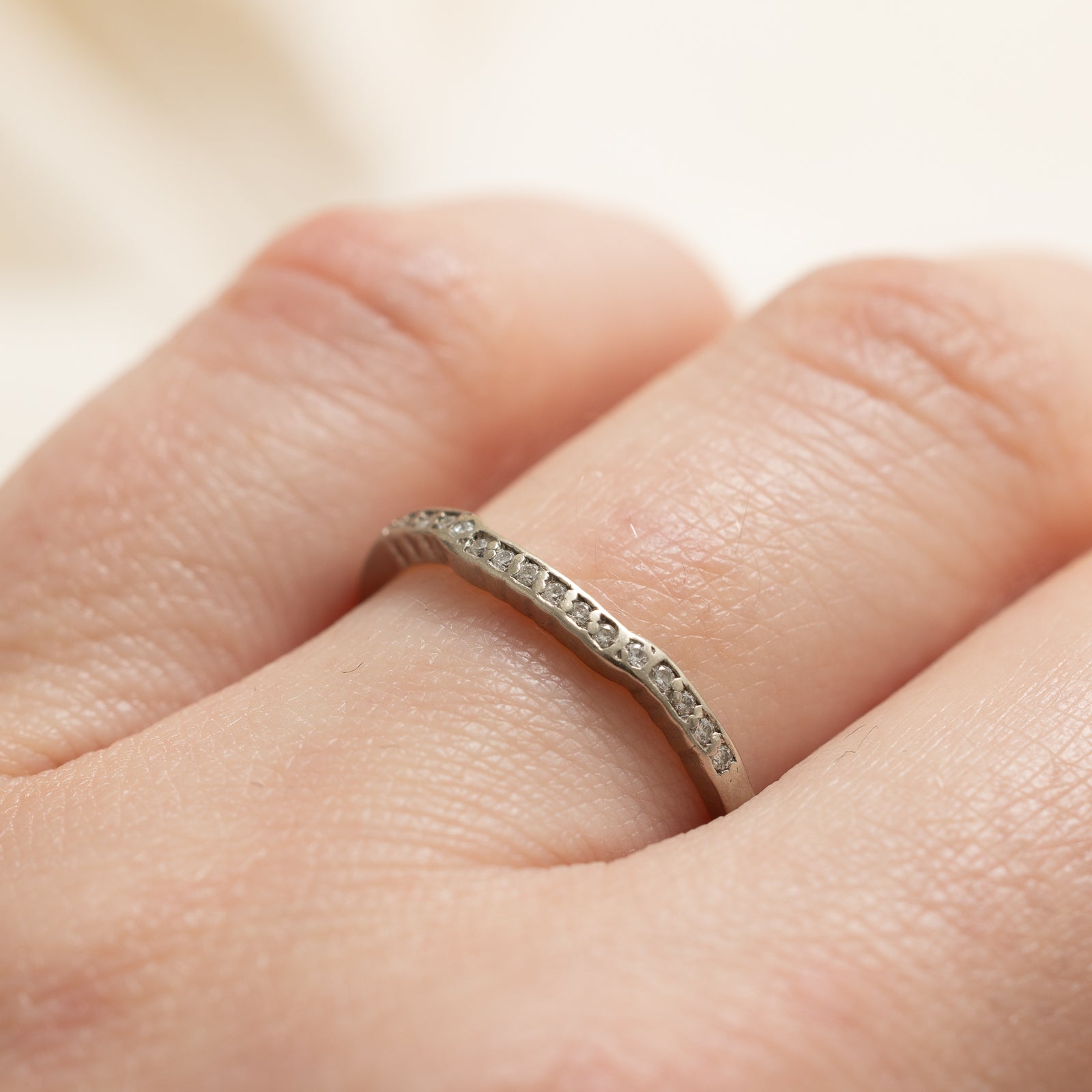 Semi Eternity Diamond Contour Ring - 0.03ctw Sparkling Round Cut Stones - Size 6.75 - Elegant Stackable Band for Anniversary, Wedding & Everyday Wear