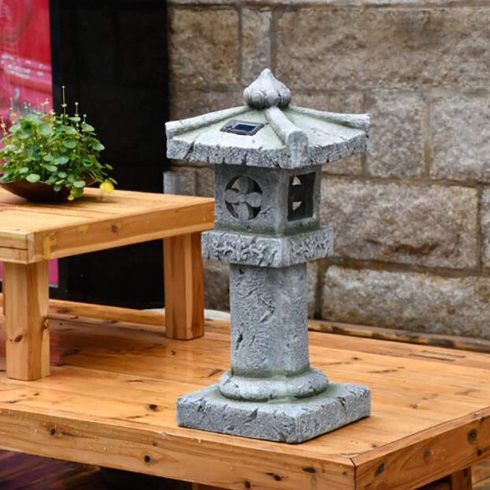 Japanese Pagoda Solar Lantern - Resin Garden Decor with LED Lights for Outdoor Pathway, Patio, Yard & Lawn Decoration - Waterproof Buddhist Sculpture for Asian-Themed Landscaping