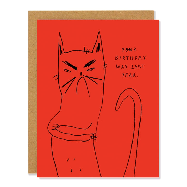 Funny Grumpy Cat Belated Birthday Card - Hilarious Late Birthday Greeting for Friends & Family | Perfect for Belated Wishes, Office Humor, and Cat Lovers