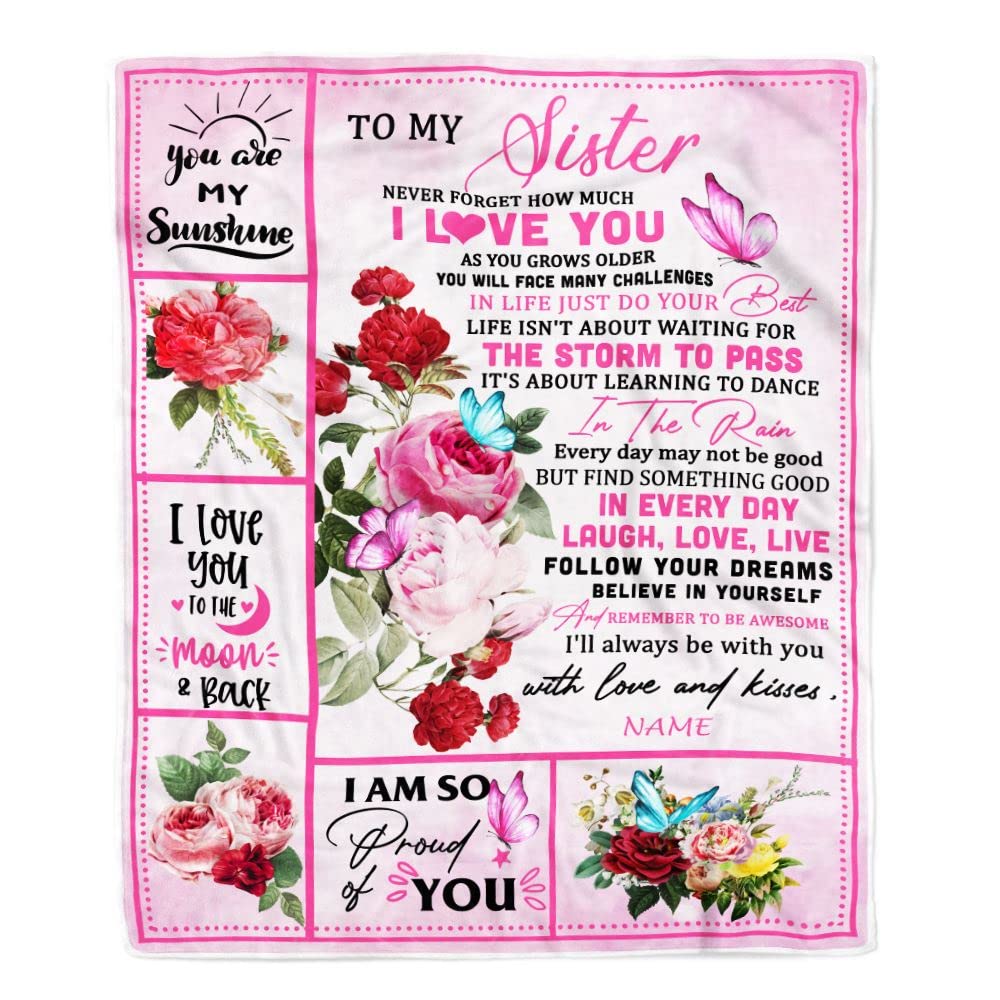 Custom Sister Fleece Blanket - Pink Butterfly Gift for Birthday & Christmas - 30x40 in