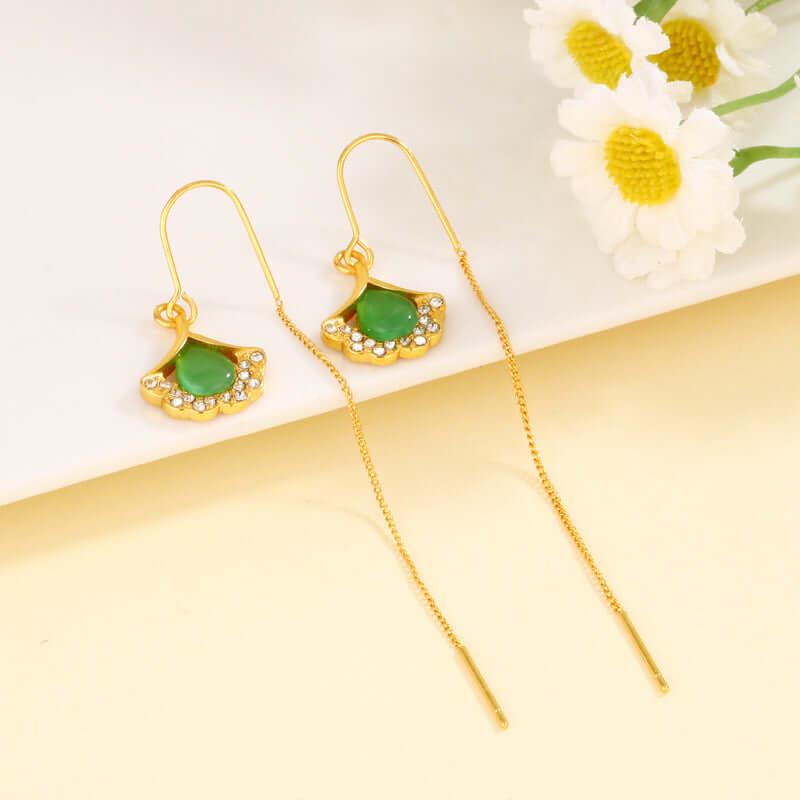 14K Gold Plated Ginkgo Leaf Threader Earrings for Women - Dainty Minimalist Threading Ear Jewelry - Perfect for Everyday Wear, Date Night & Special Occasions