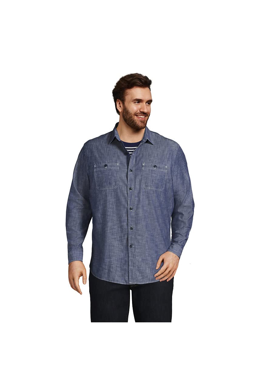 Lands' End Men's Traditional Fit Chambray Work Shirt - Comfortable Casual & Office Wear for Everyday Use