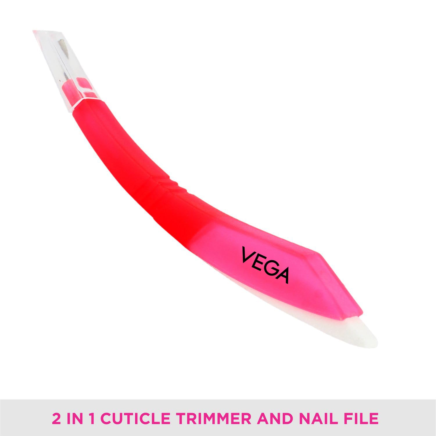 VEGA 2 in 1 Cuticle Trimmer & Nail File Set - Professional Manicure Tool with Stainless Steel Blades for Precise Grooming (Pink) - Perfect for Home Nail Care & Salon Use