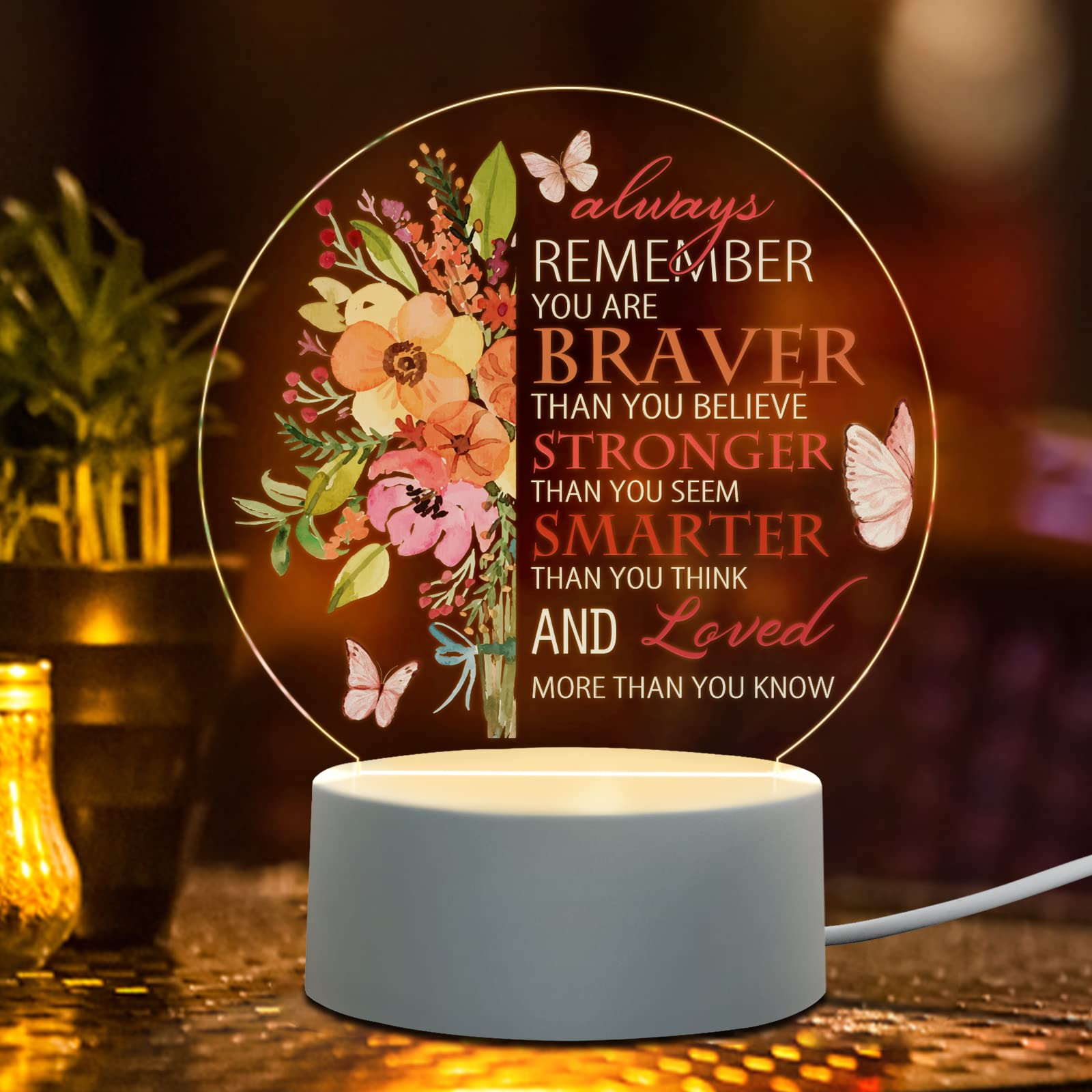 Inspirational Night Light with Motivational Quotes - Cheer Up Gift for Women, Best Friends, Coworkers & Boss - Positive Message Lamp Decor for Bedroom, Office, Nursery - Birthday Present (Round)