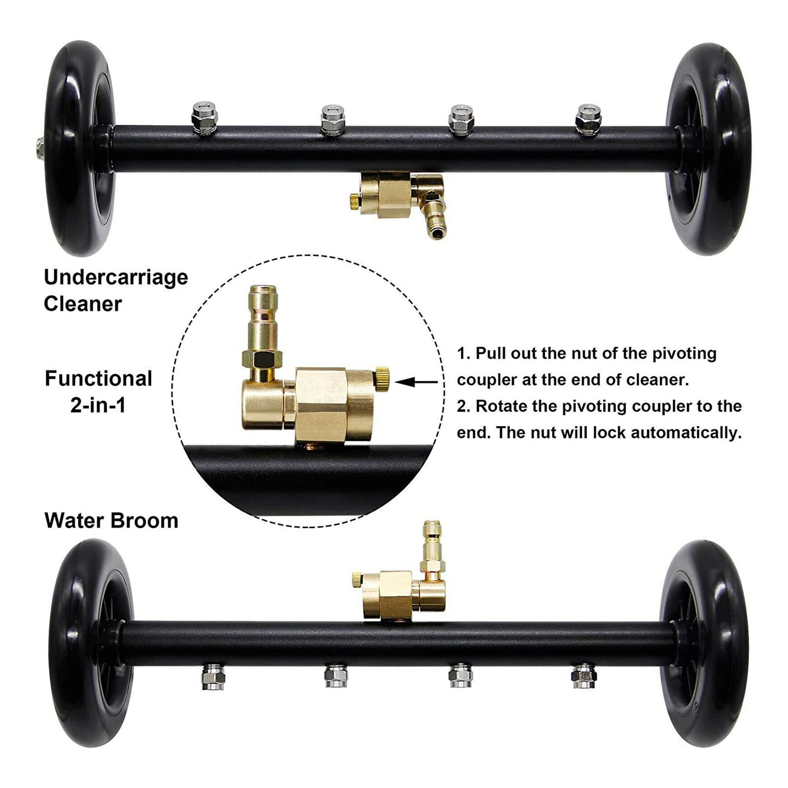 **4000 PSI 15.5 Inch Dual-Function Surface & Undercarriage Cleaner for Pressure Washer – Underbody Car Wash Water Broom with 2 Extension Wands (90° Angled & Straight) – Ideal for Cleaning Cars, Trucks, ATVs & Driveways**