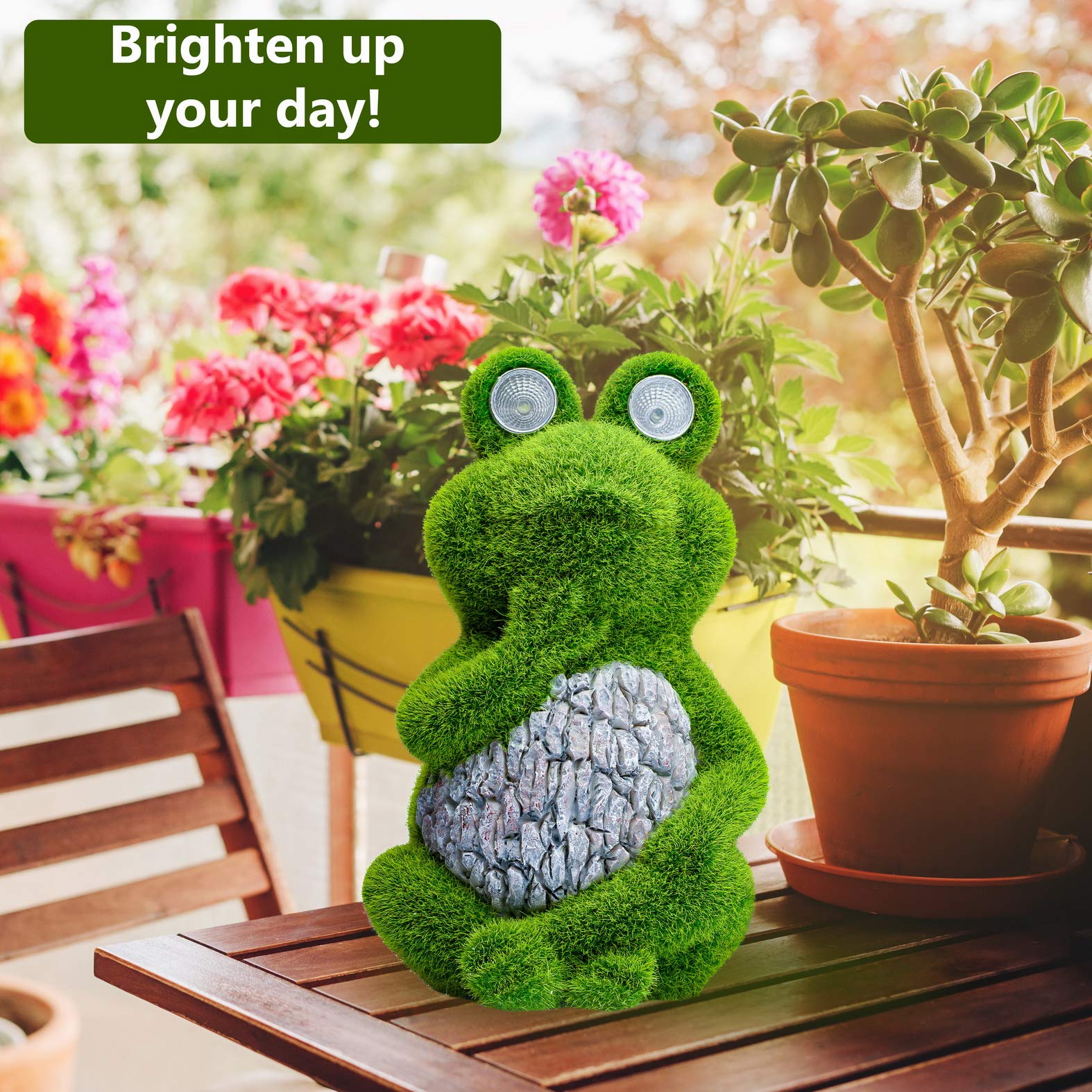 Solar Powered Garden Frog Statue with Light Up Eyes - Large Whimsical Outdoor Decor for Patio, Lawn & Garden - Weather Resistant Frog Sculpture for Nighttime Ambience