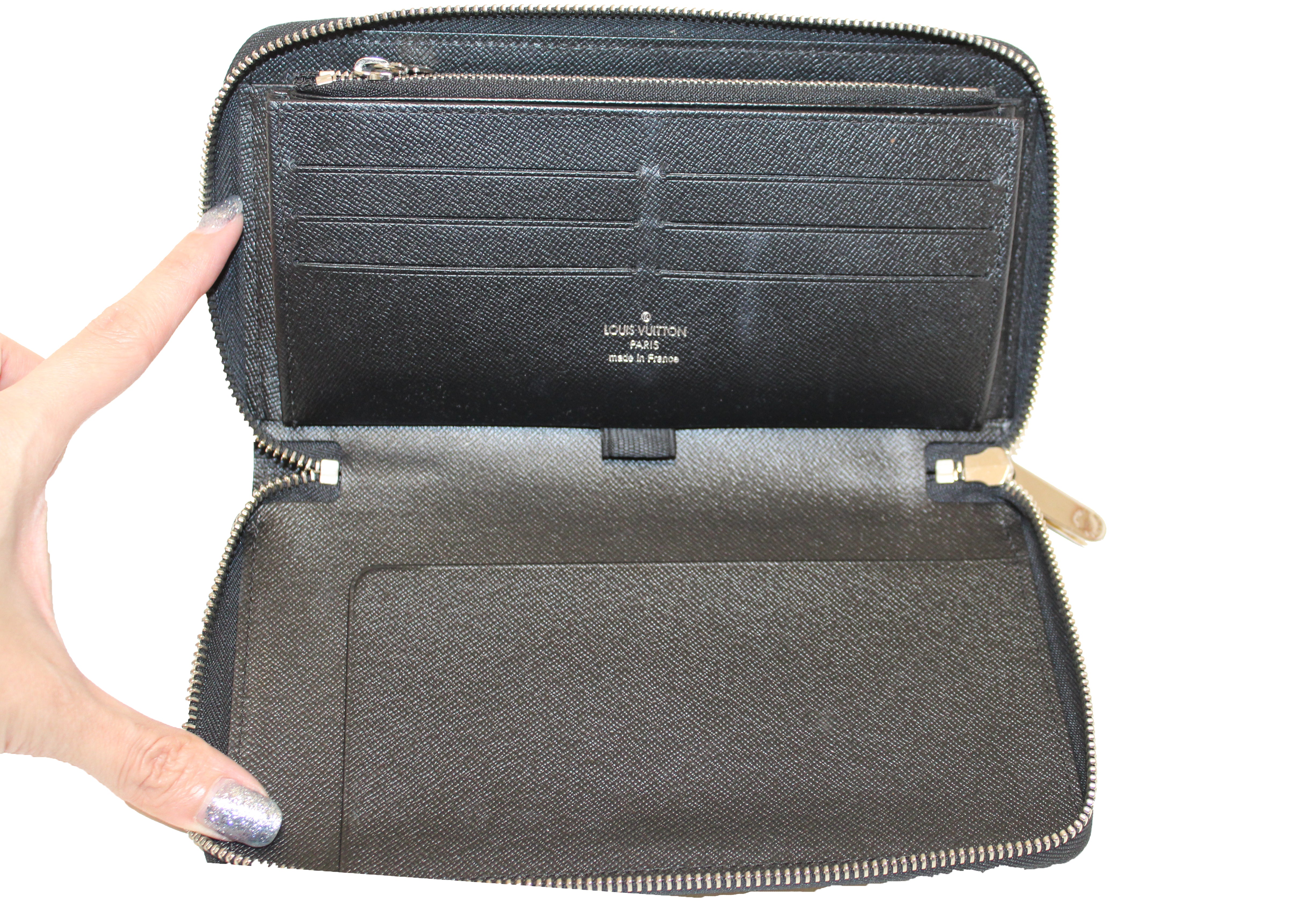 Authentic Louis Vuitton Metallic Black Epi Leather Zippy Organizer Wallet for Women - Luxury Compact Credit Card Holder & ID Case - Perfect for Travel, Business, and Everyday Use