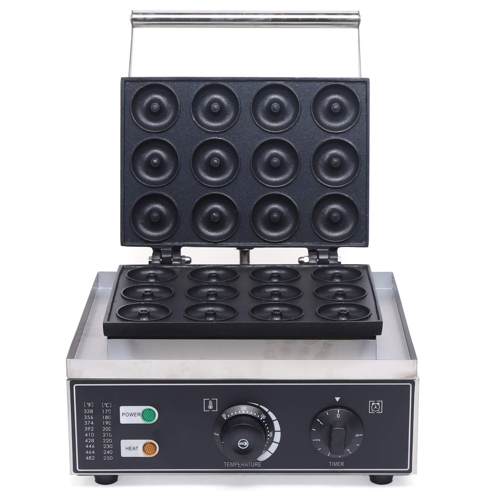 110V 1500W Commercial Donut Maker Machine - 12 Hole Non-Stick Waffle Donut Baker with Double-Sided Heating, 5CM Large Doughnut Maker for Bakeries, Cafes, and Breakfast Shops - Perfect for Making Fresh Donuts, Waffles, and Pastries