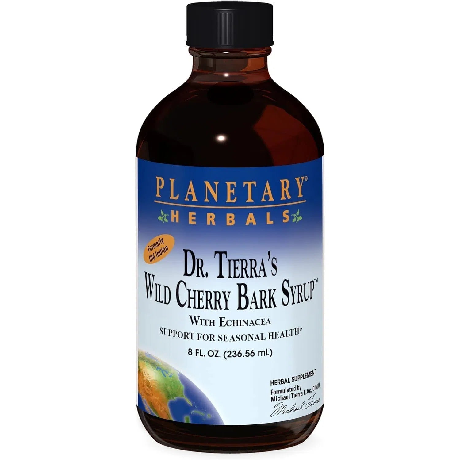 Planetary Herbals Dr. Terra's Wild Cherry Bark Syrup - Natural Cough Relief & Sore Throat Soother for Adults & Kids - Perfect for Cold Season & Respiratory Support