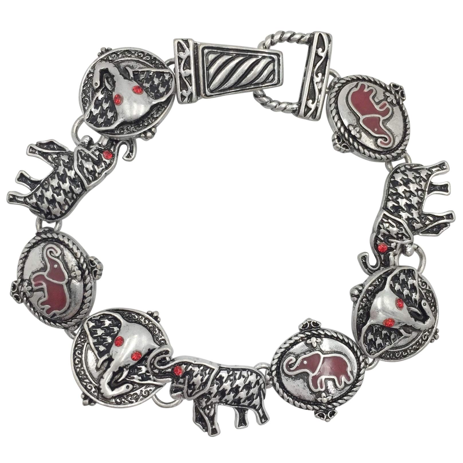 Stylish Gypsy Jewelry Houndstooth & Red Elephant Clasp Bracelet - Perfect for Boho Fashion, Festivals & Gift Giving