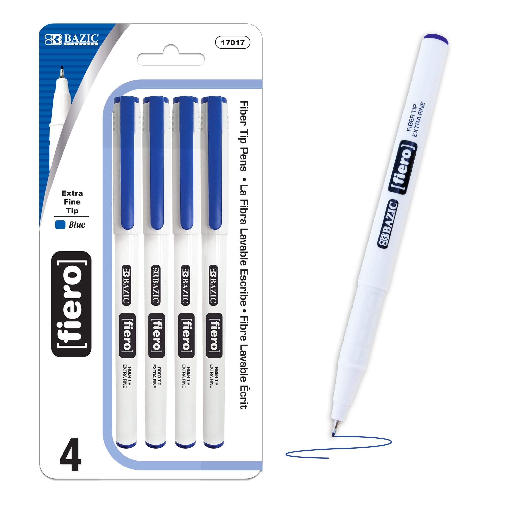 BAZIC Fiero Fiber Tip Fineliner Pens 0.4mm Extra Fine Point - Blue Color (4/Pack, 24-Packs) for Writing, Drawing, Sketching, Note Taking - Perfect for Office, School, Art Projects & Bullet Journaling