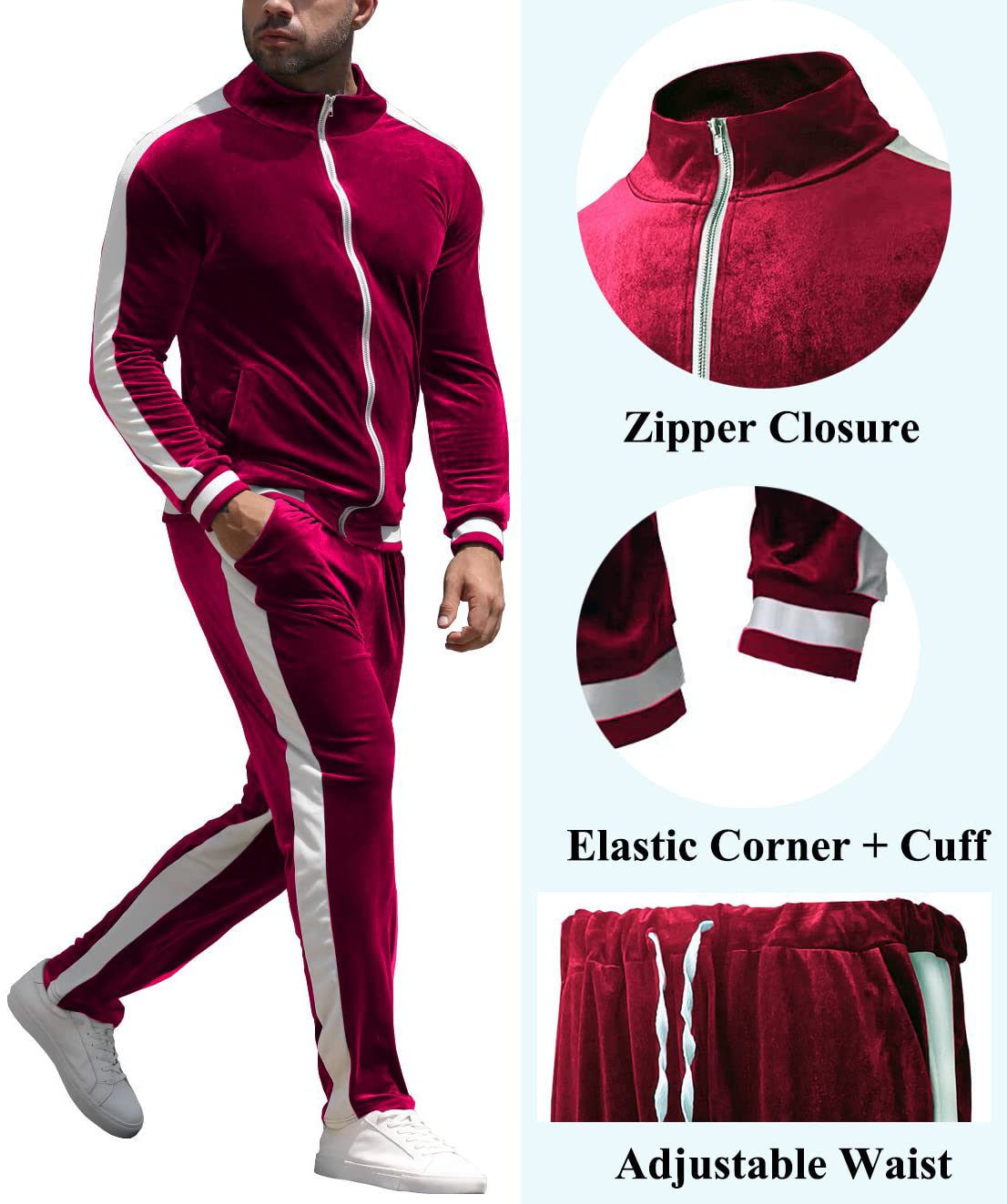 Men's Velour Tracksuit Set - Full Zip Jogging Suit with Jacket & Pants | 2-Piece Athletic Workout Outfit for Gym, Running & Casual Wear
