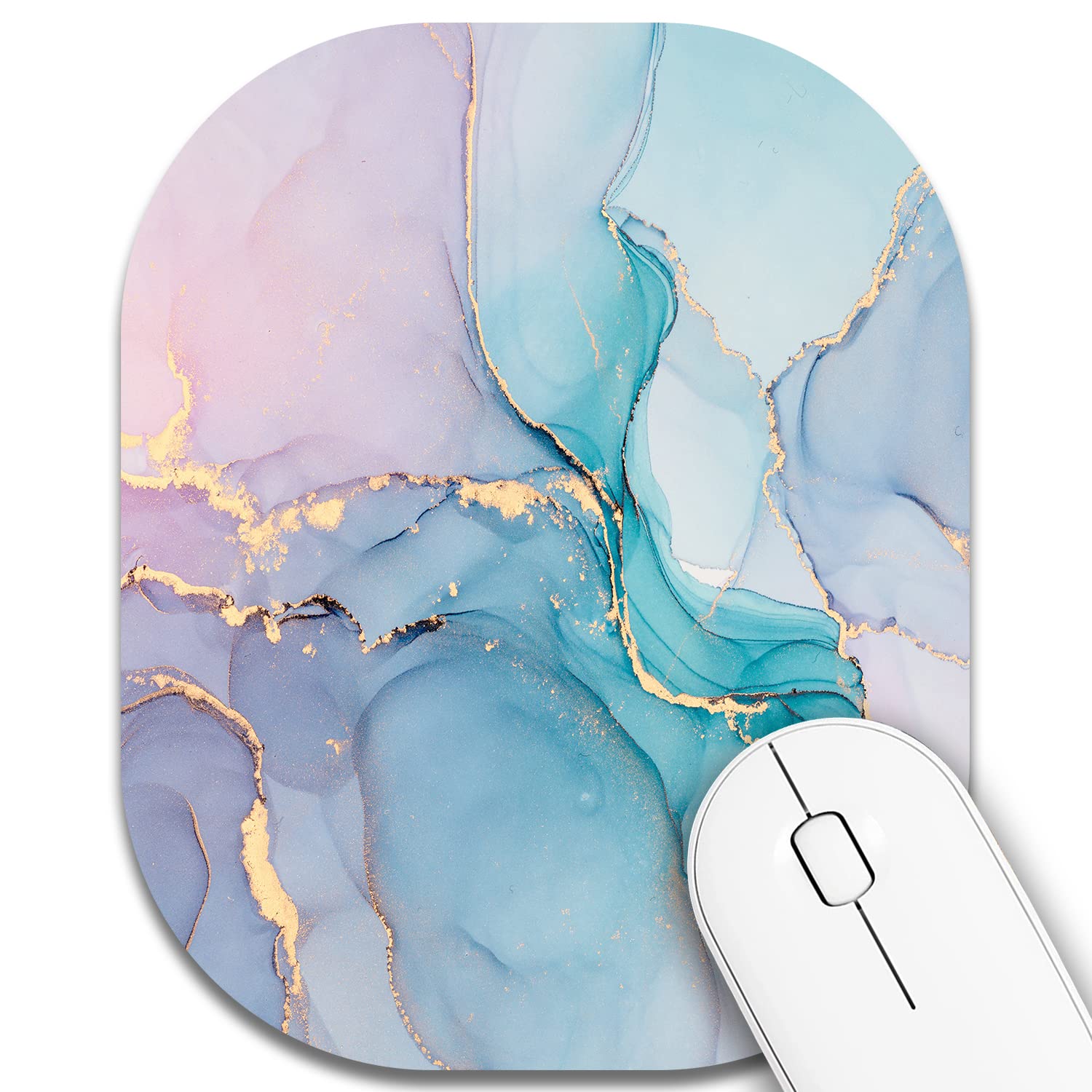 6x7 Inch Small Mouse Pad - Non-Slip Rubber Base & Waterproof Surface - Cyan Blue Marble Design for Laptop, Keyboard Tray & Wireless Mouse - Perfect for Home Office, Travel & Gaming Setup